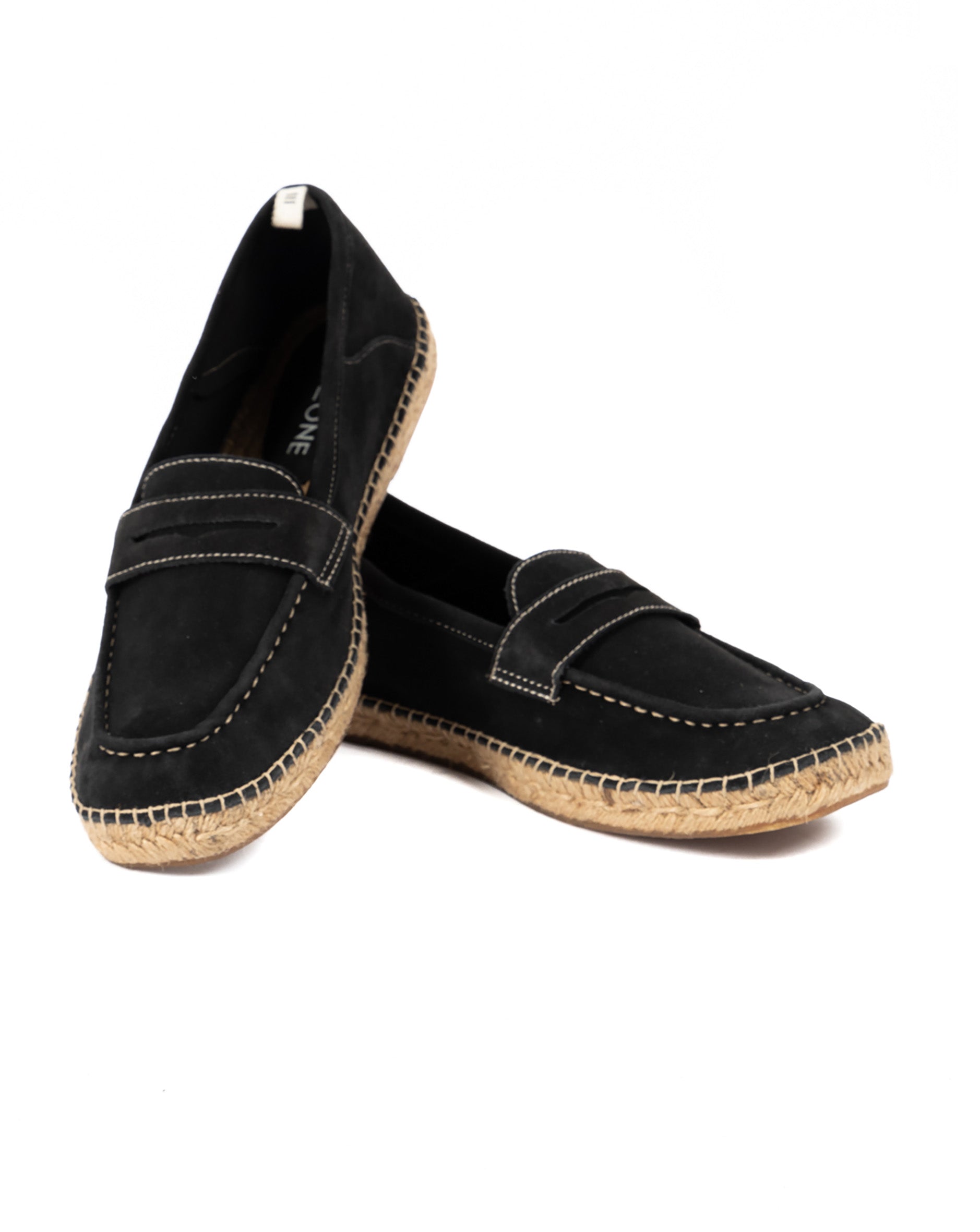 Roma - mocassin en daim noir avec semelle en corde