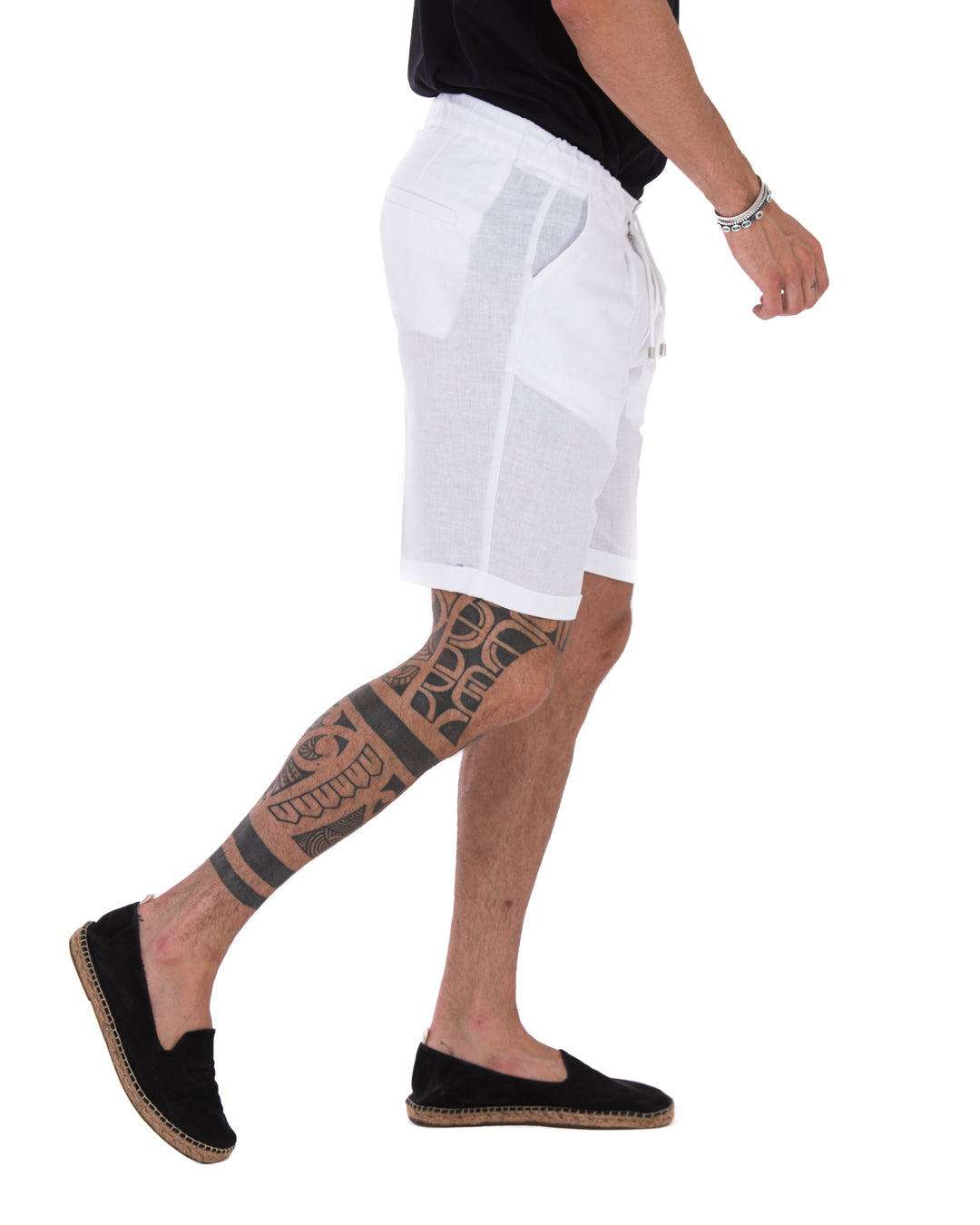 Teodoro - White linen Bermuda shorts