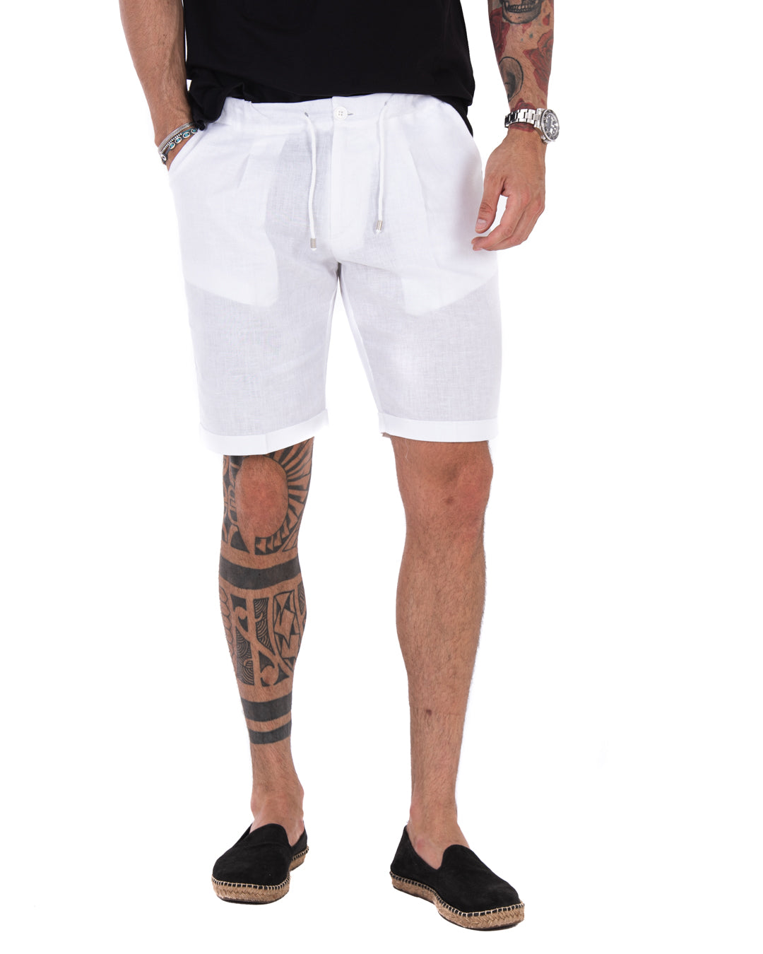 Teodoro - White linen Bermuda shorts