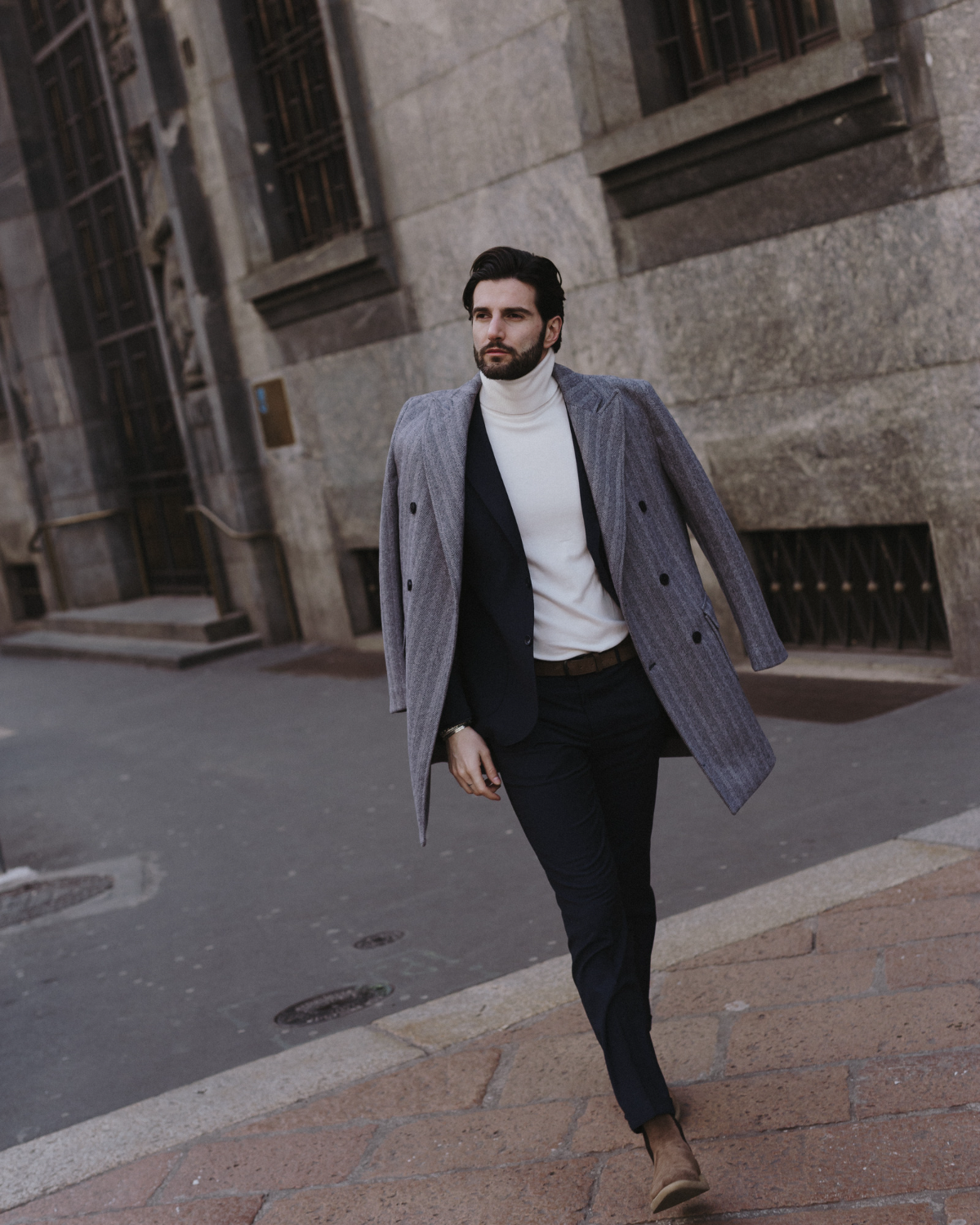 Charles - blue herringbone double-breasted coat