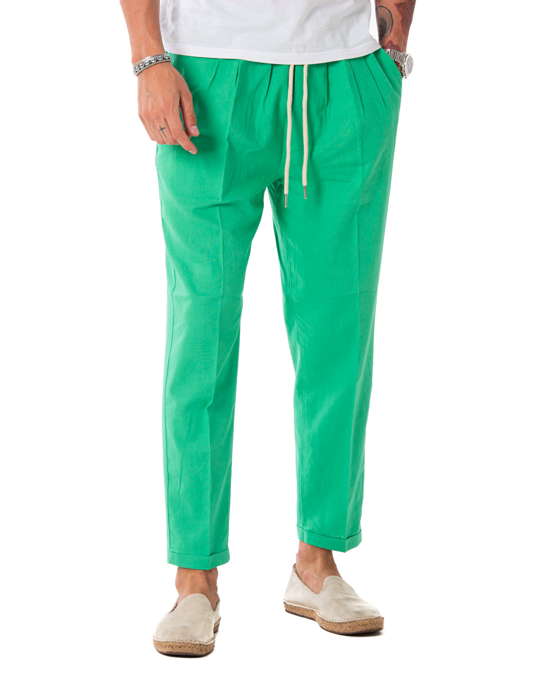 Larry - pantalon en lin vert menthe
