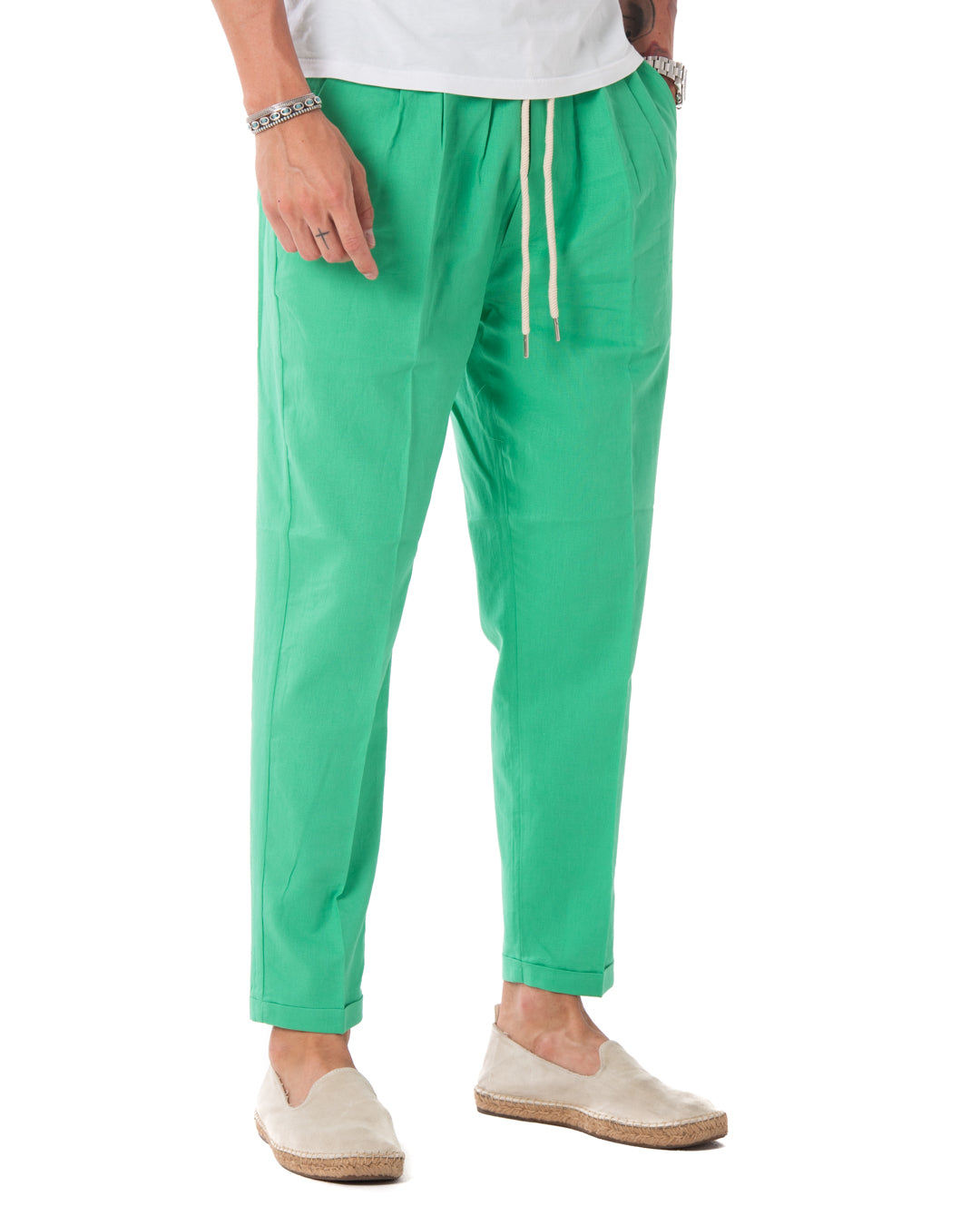 Larry - pantalon en lin vert menthe