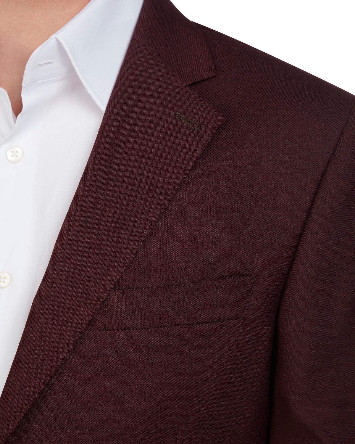 Men's maroon blazer made of lightweight fabric, featuring a notch lapel and pocket detail, perfect for smart-casual occasions.