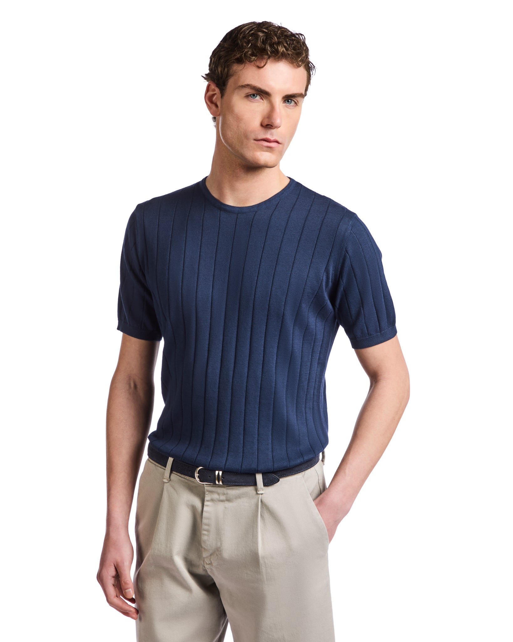 Adriano ribbed t-shirt in blue knit