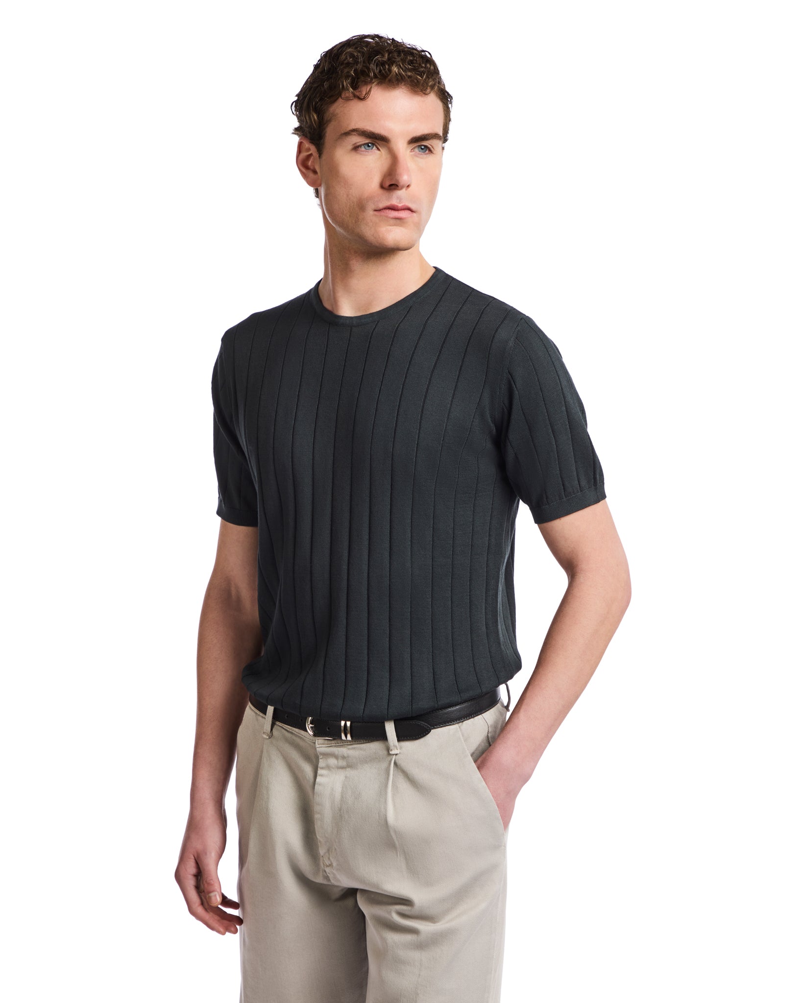 Adriano ribbed knit T-shirt in black