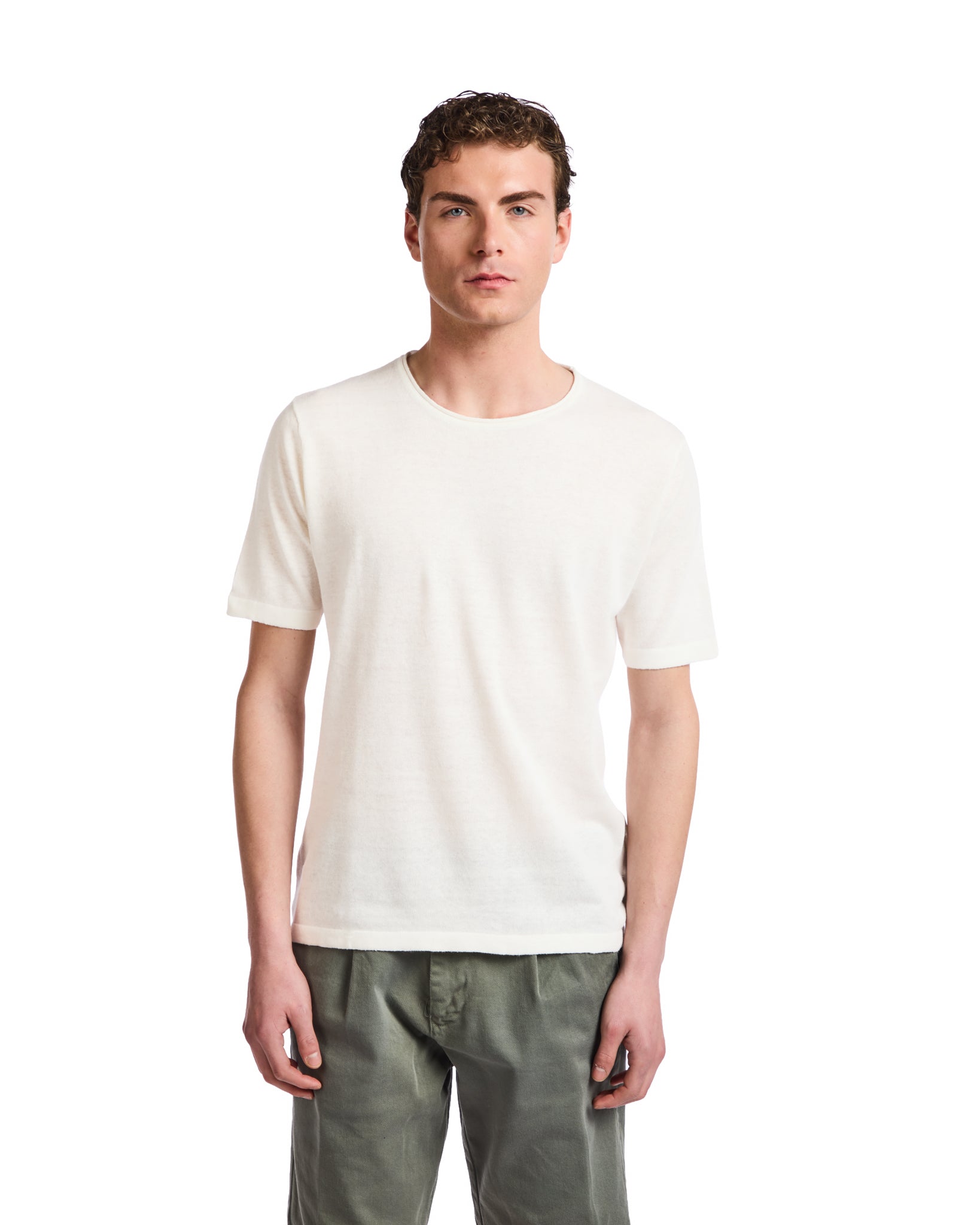 Azur T-shirt in cream linen and cotton