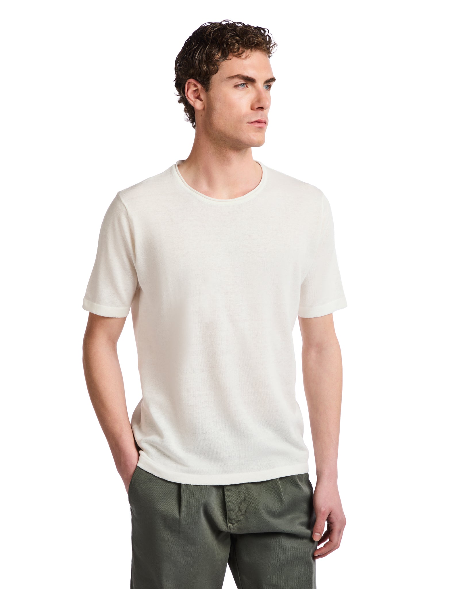 Azur T-shirt in cream linen and cotton