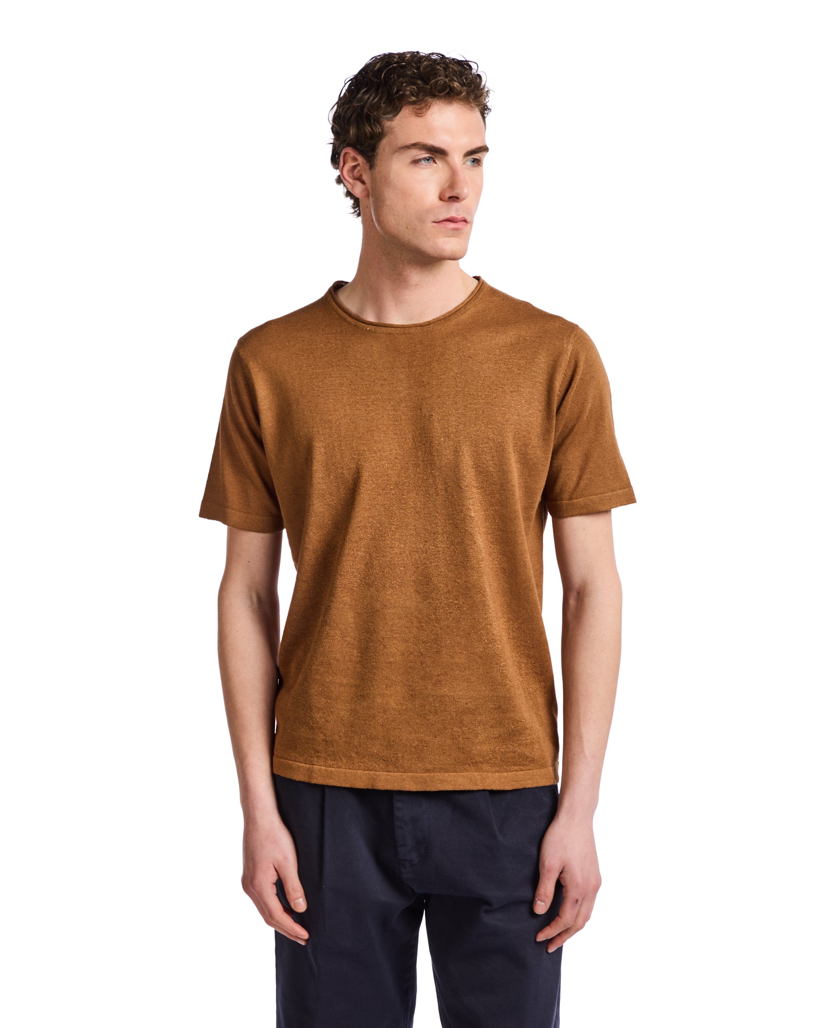 Camiseta Azur de lino y algodón marrón