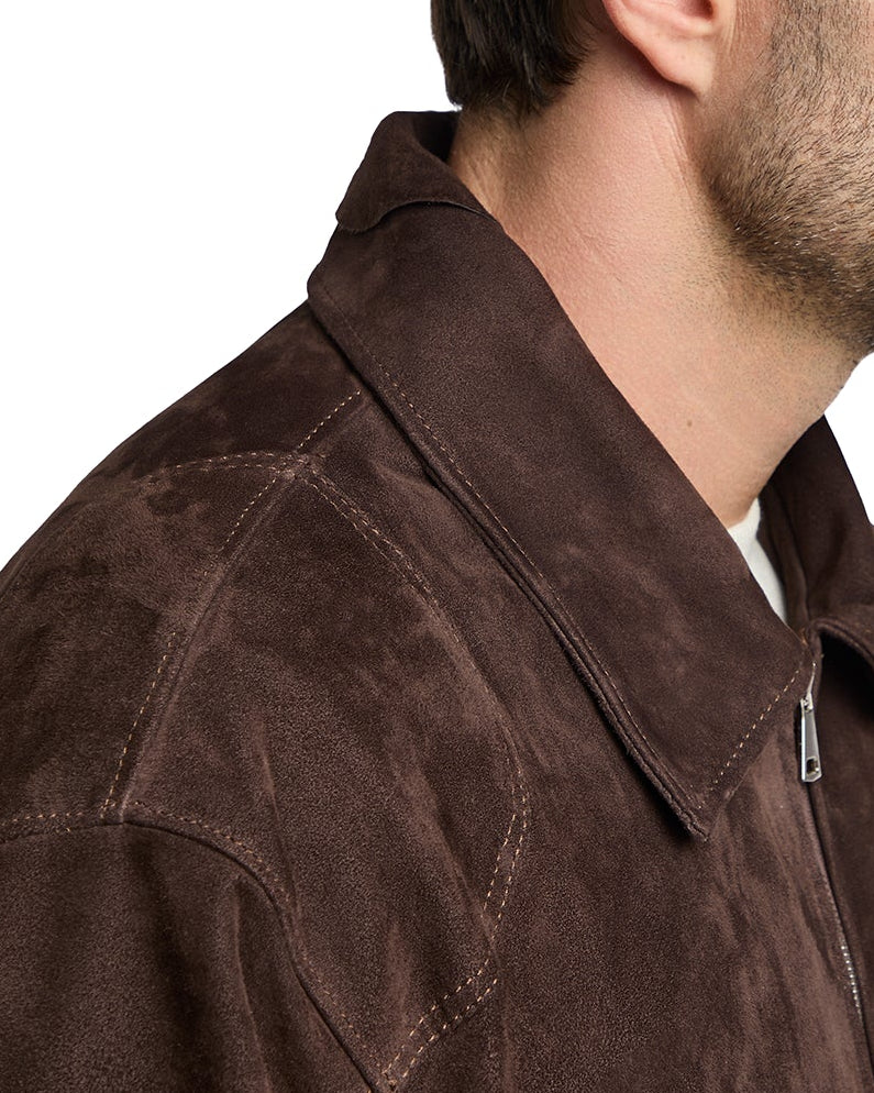 Bomber collo camicia con zip scamosciato testa di moro