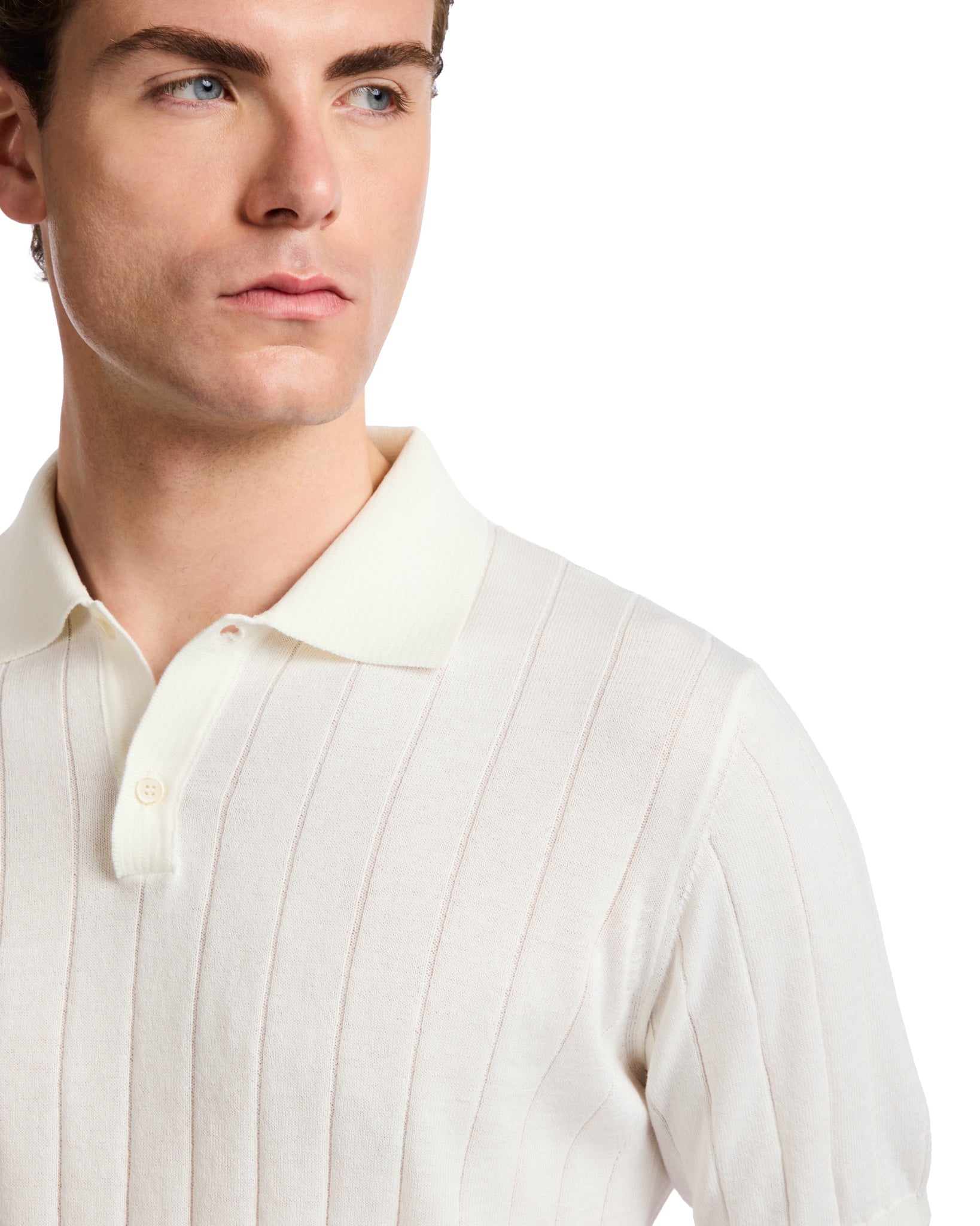 Cameron Polo in white ribbed knit