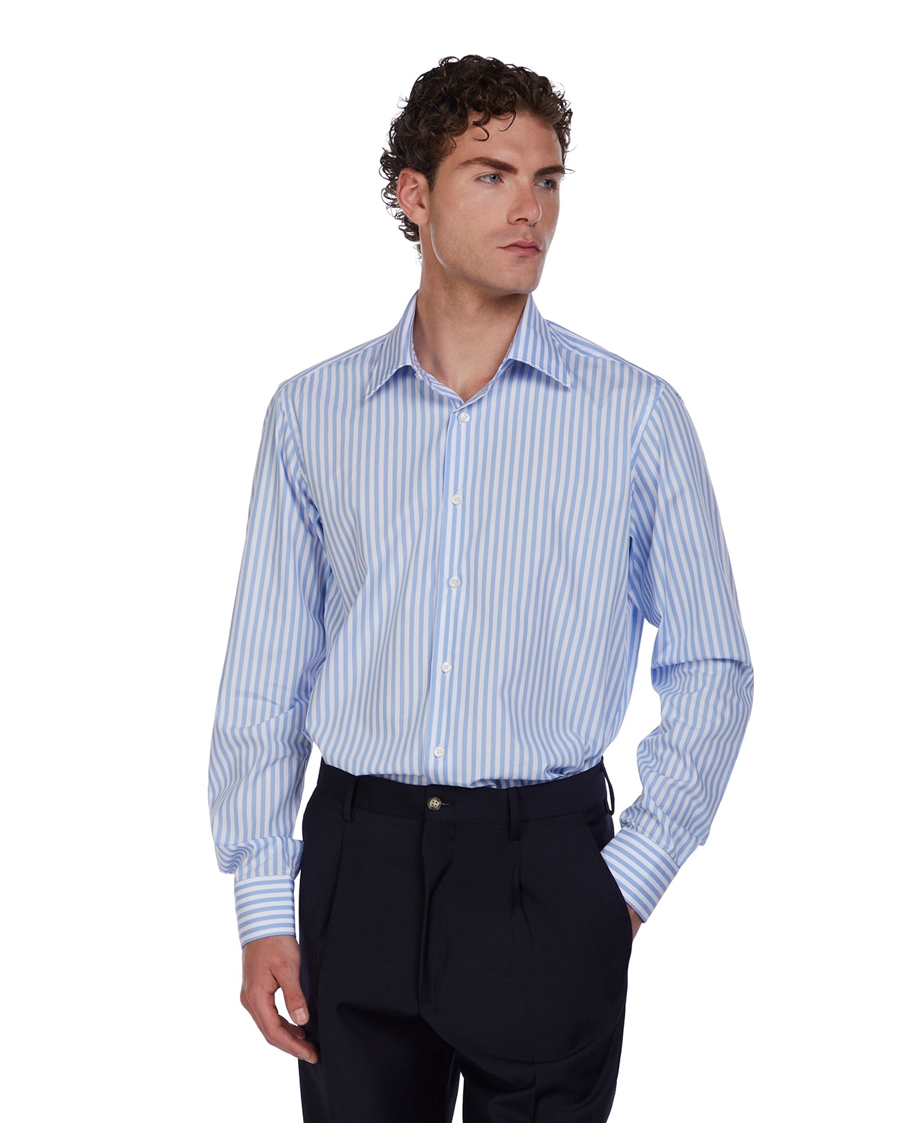 Camicia Vey a righe azzurre in cotone