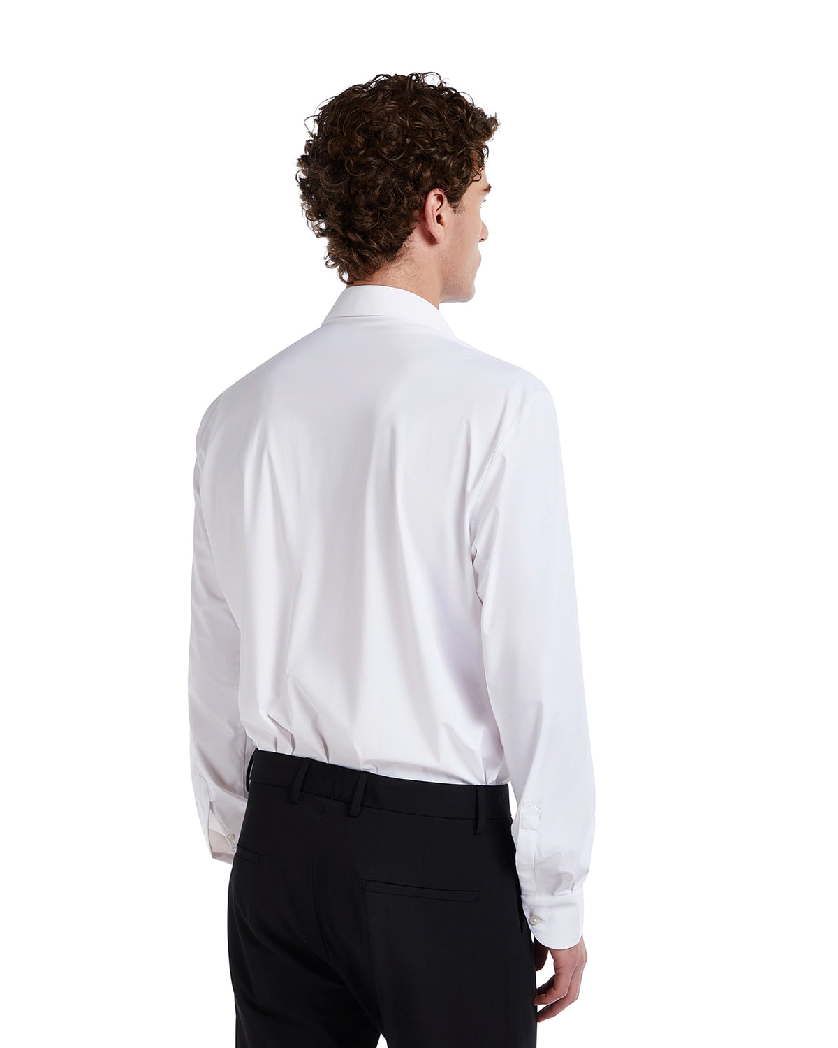 Men's white dress shirt made of cotton, featuring a classic fit and long sleeves, perfect for formal or business occasions.