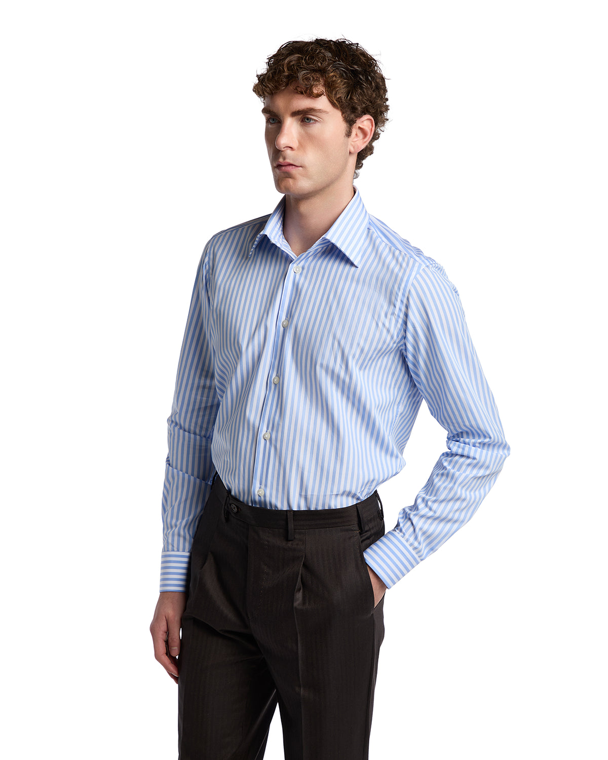 Camicia Vey a righe azzurre in cotone