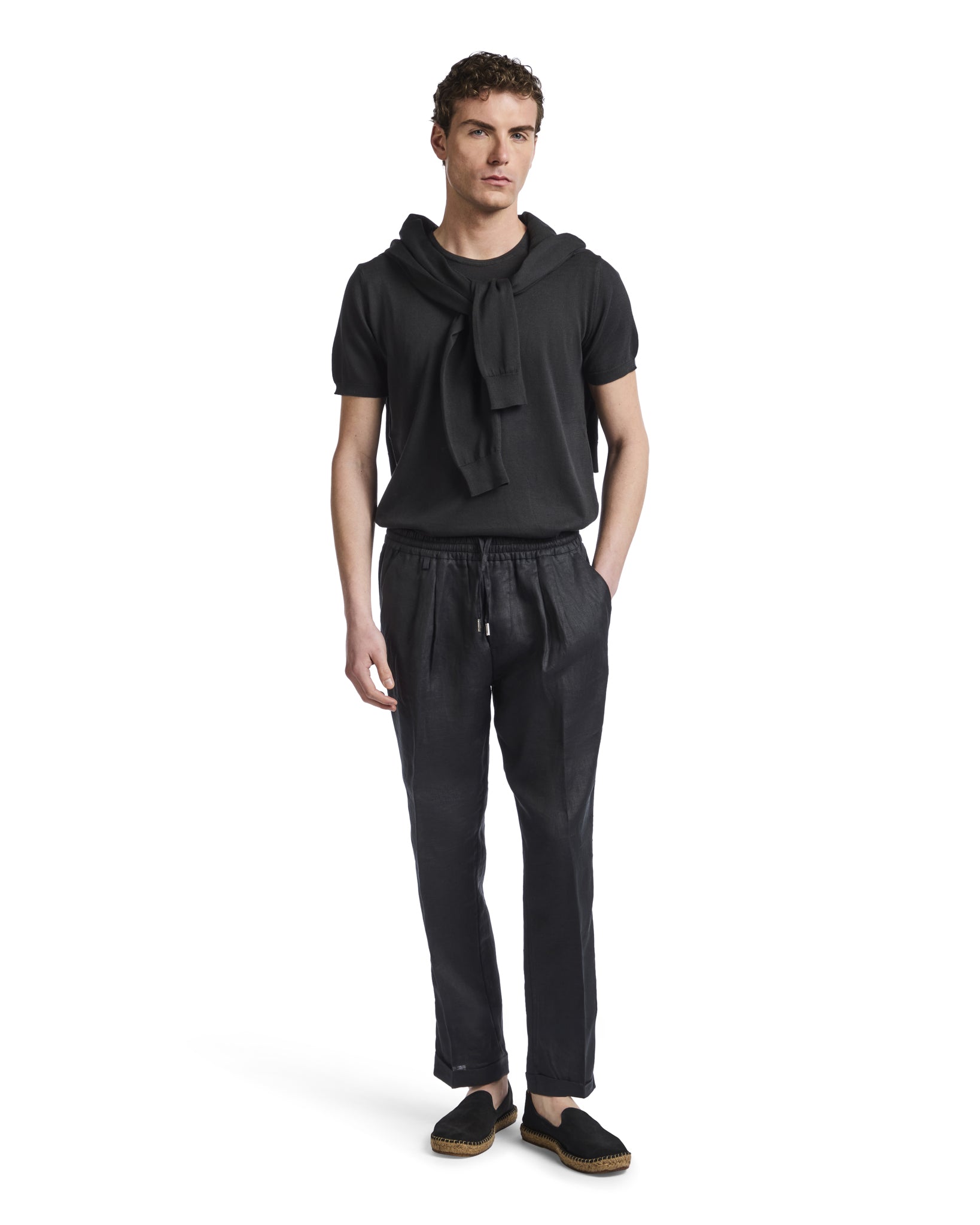 Pantalón ancho Cary de lino puro negro
