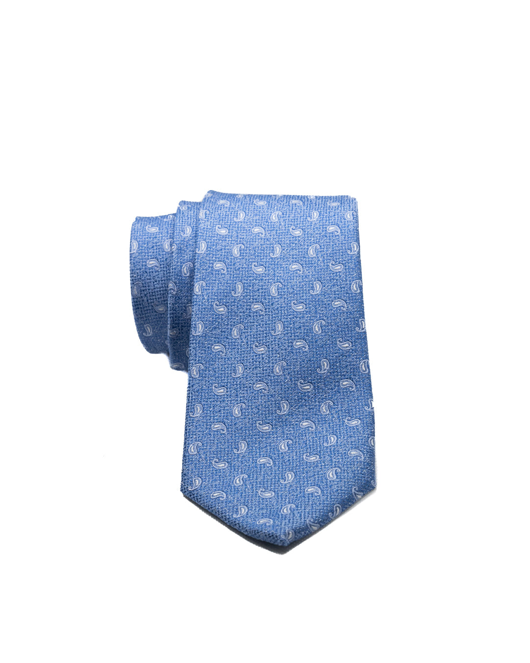 Tie - in blue paisley embossed silk