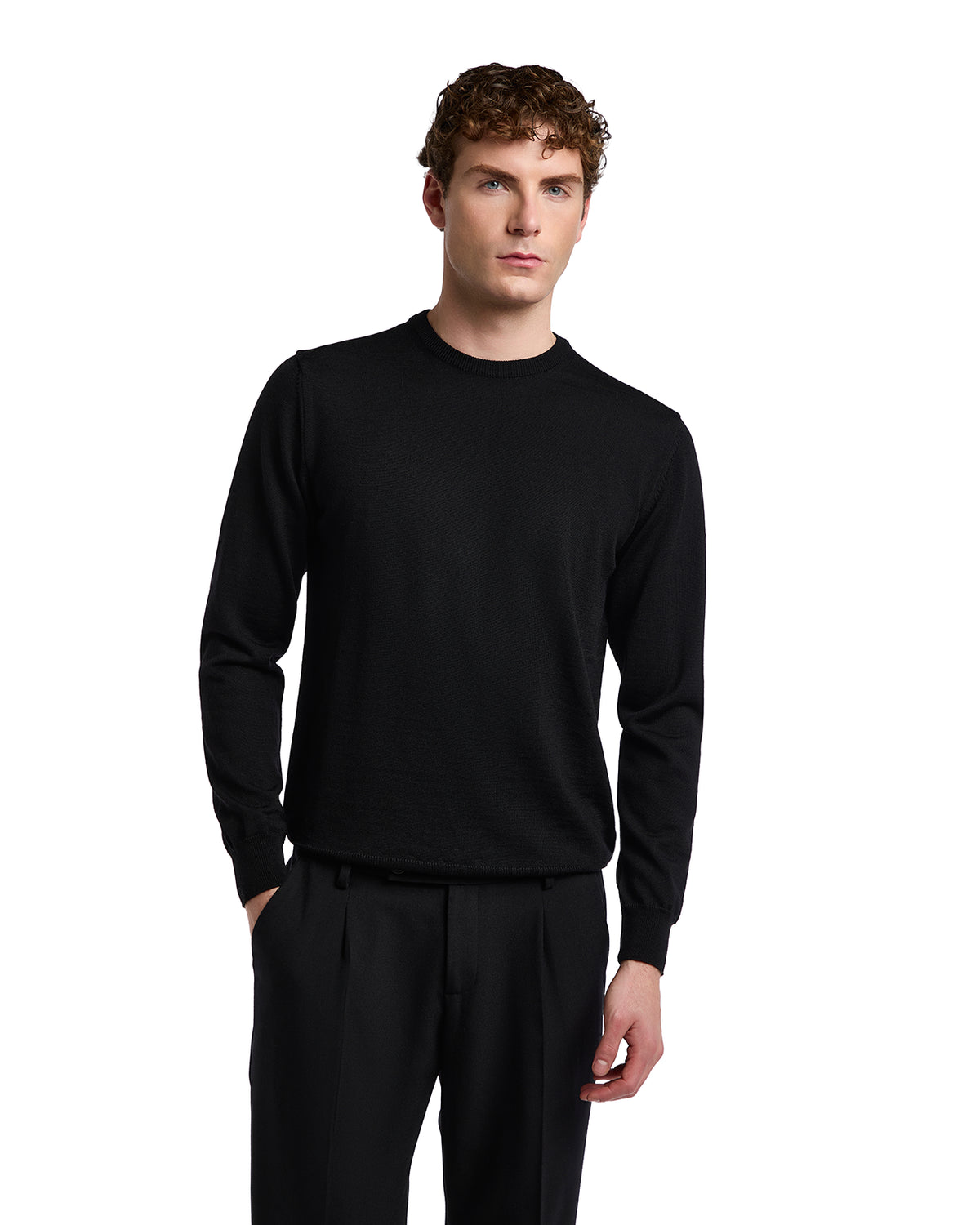 Jersey de cuello redondo Furore en lana merino Tollegno negro