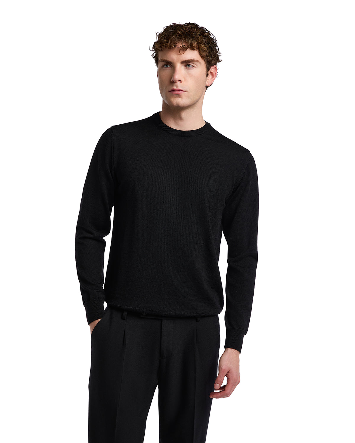Jersey de cuello redondo Furore en lana merino Tollegno negro