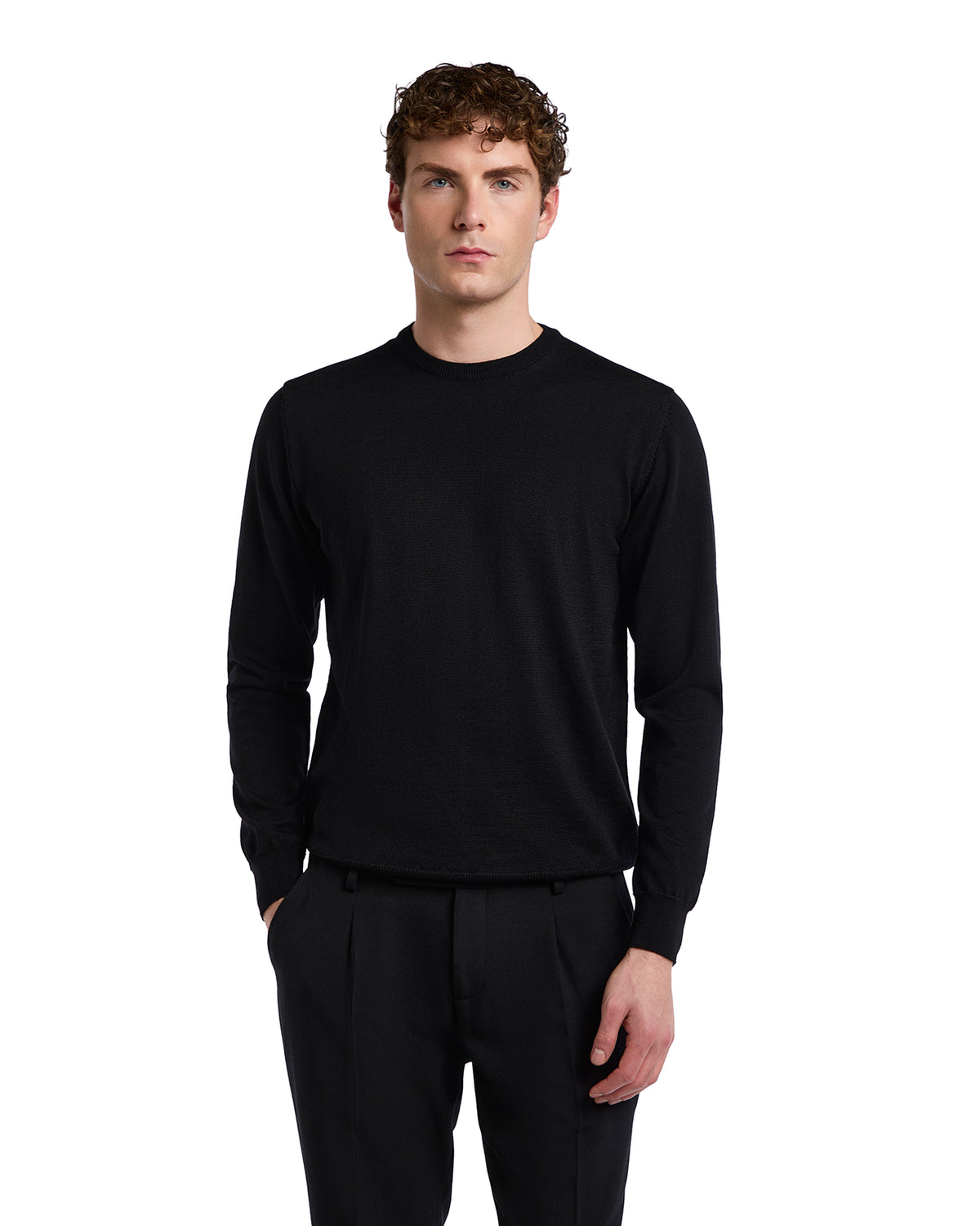Furore crewneck in black Tollegno merino wool