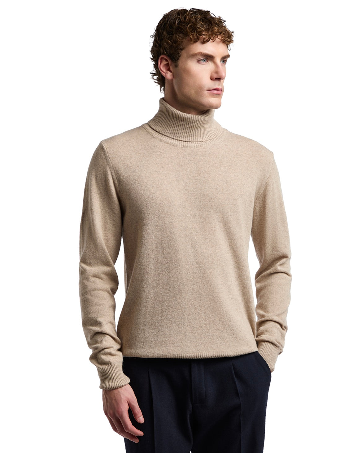 Rory zip-up turtleneck sweater in sand cashmere blend