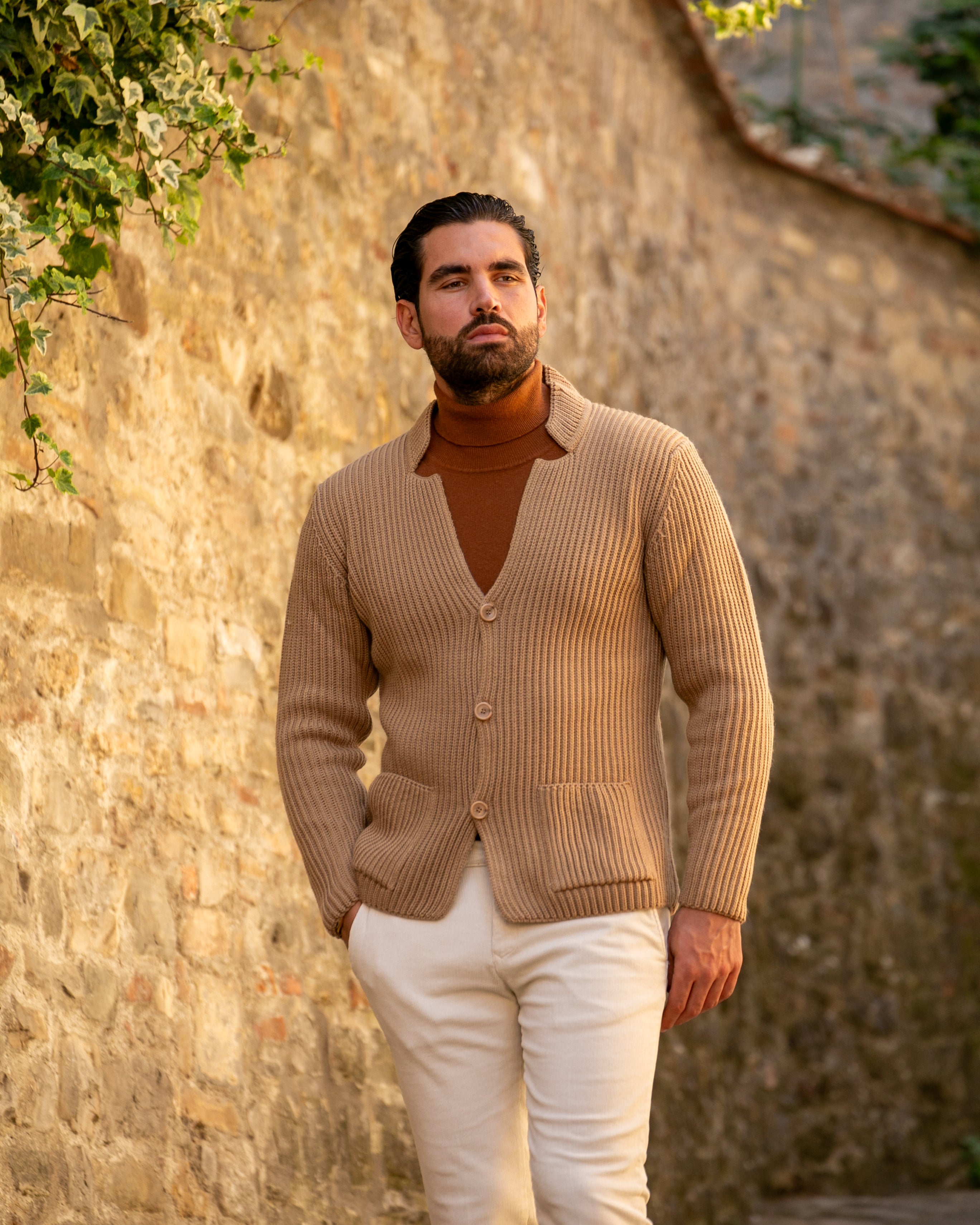 Camel ribbed cardigan best sale