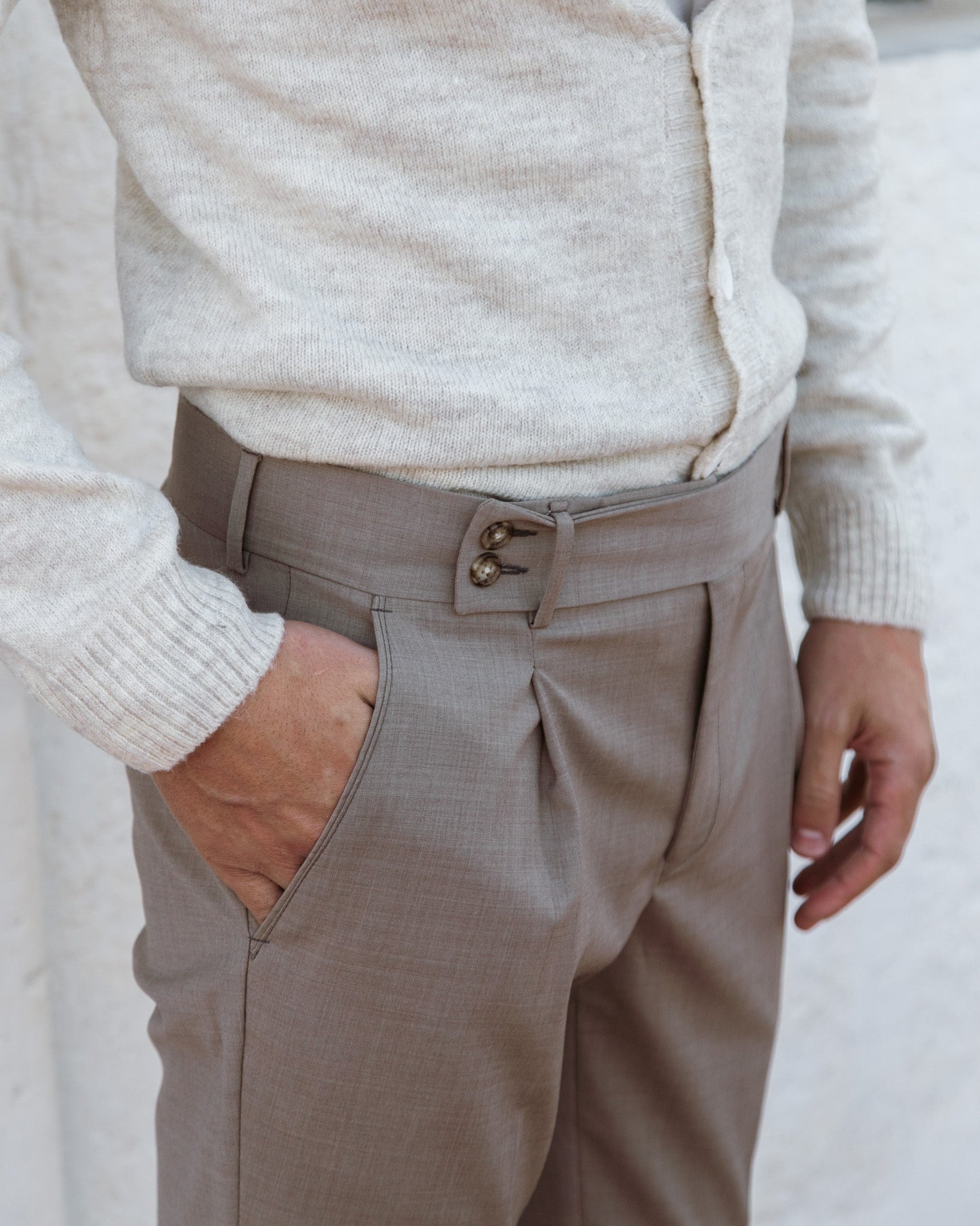 Italian - beige high-waisted trousers in wool blend