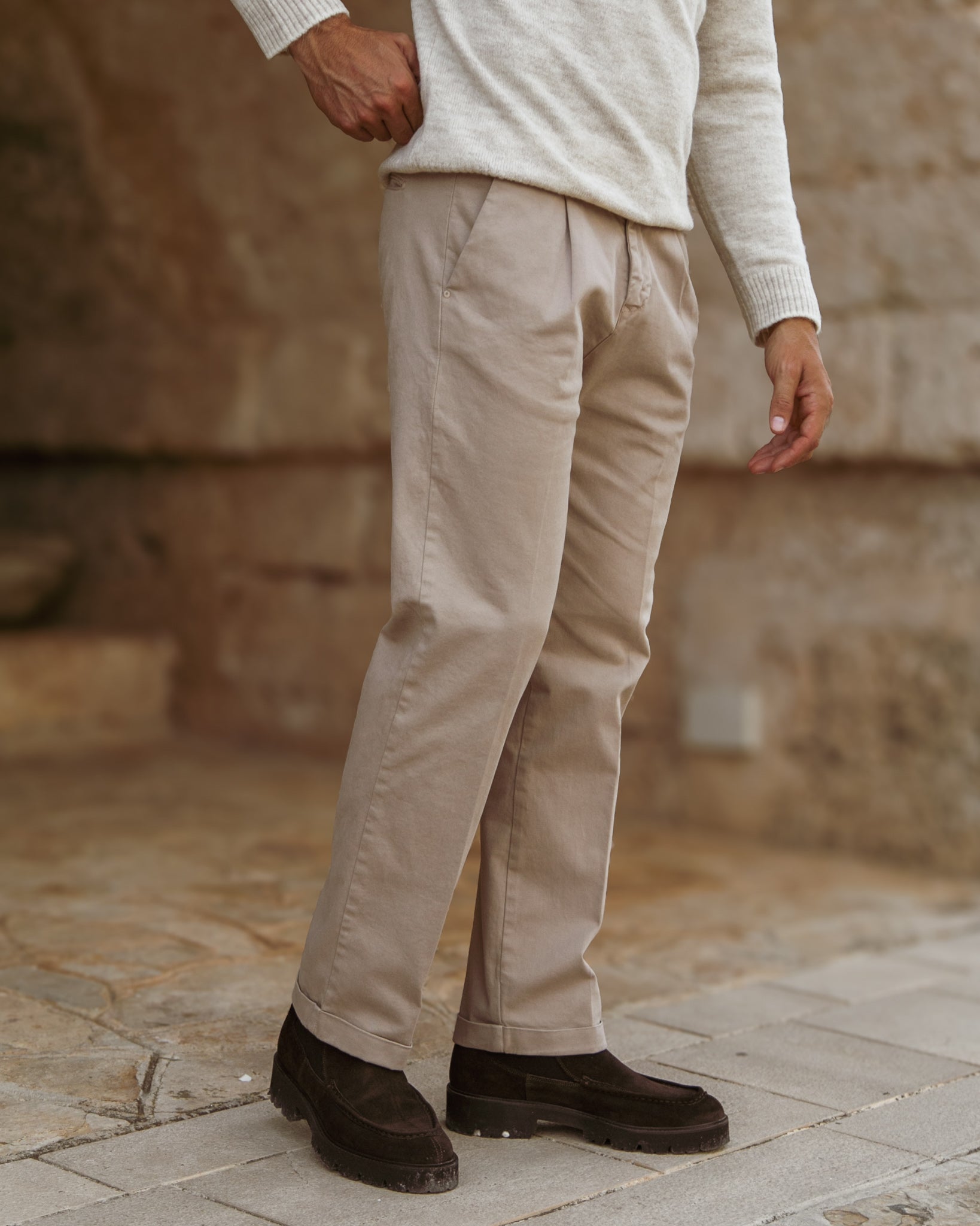 Sean - beige wide leg cotton trousers