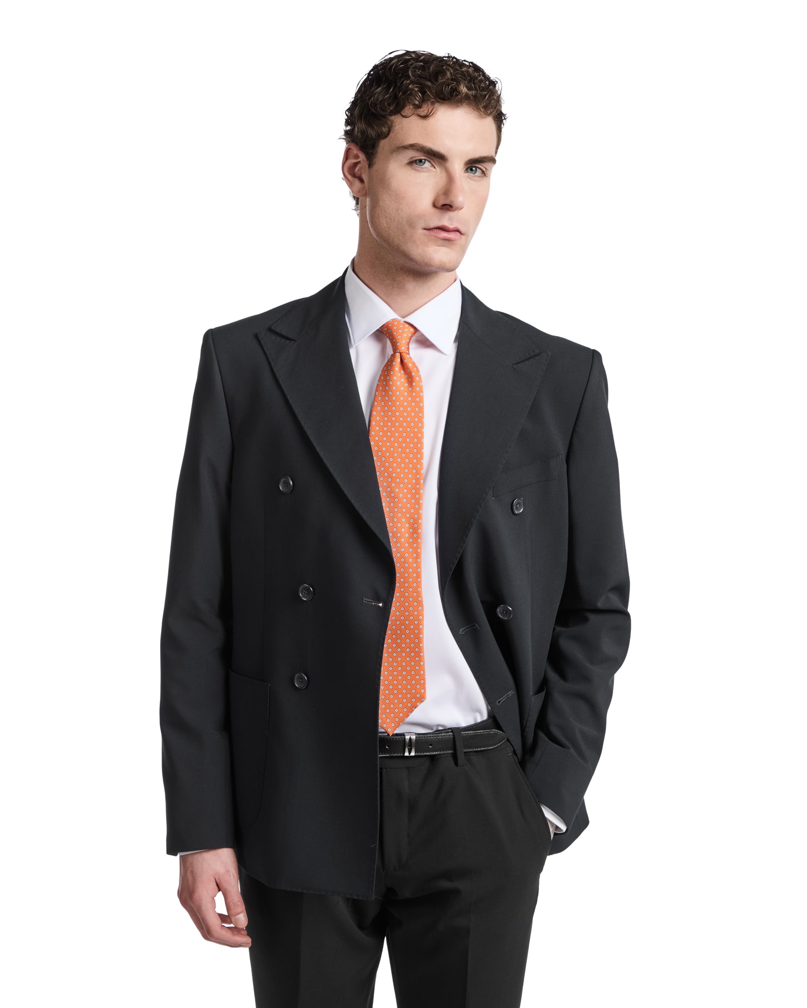 Black double-breasted Monaco suit