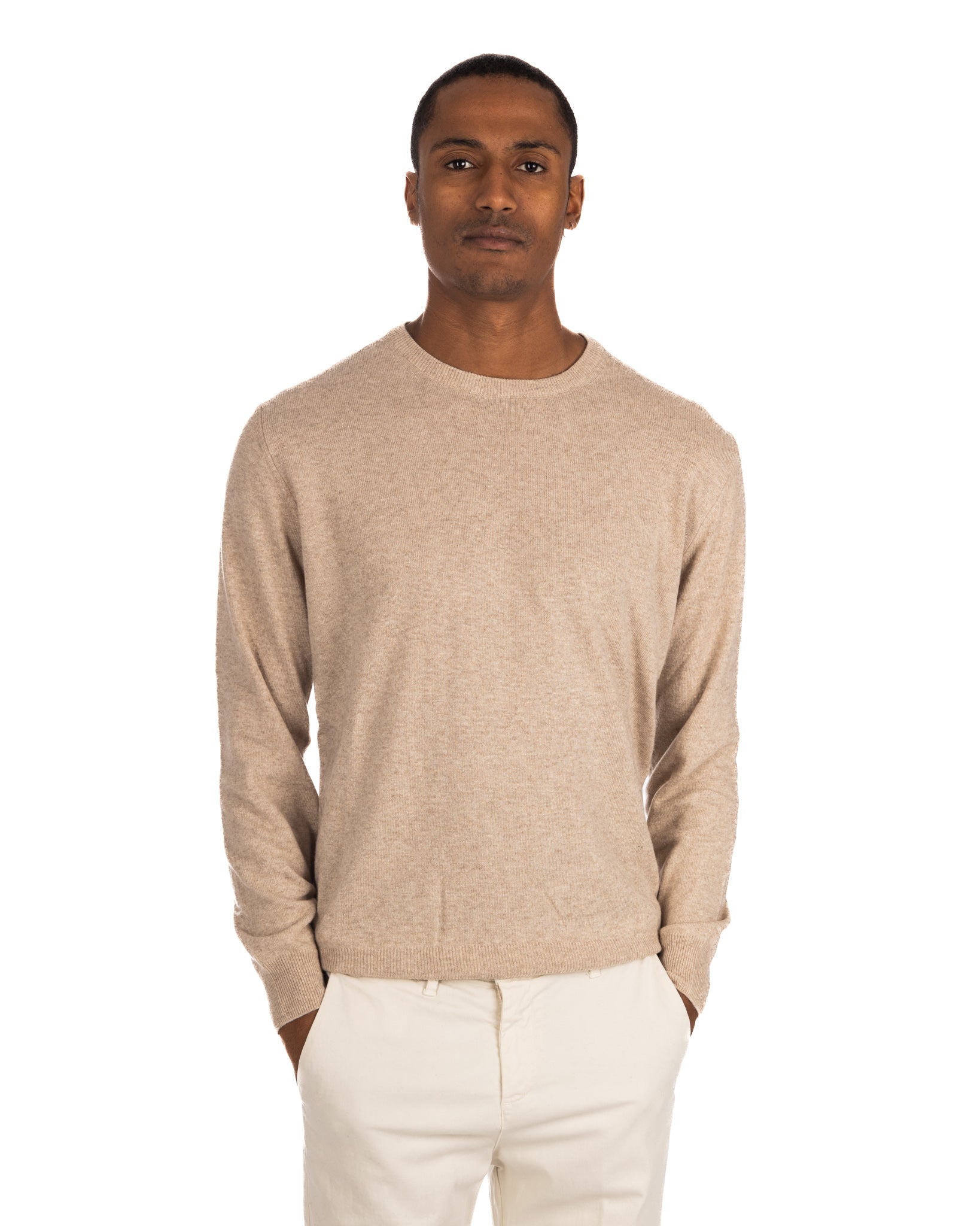 Dustin - beige cashmere blend crew neck sweater