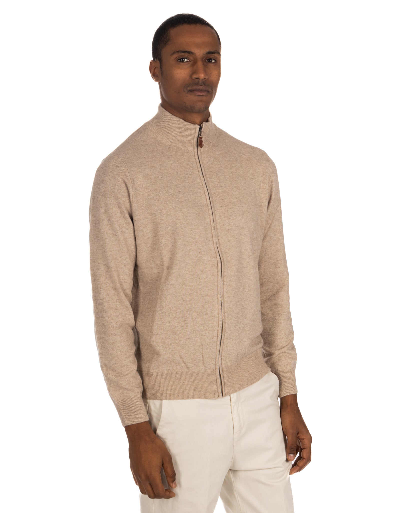 Matt - beige full zip sweater in cashmere blend