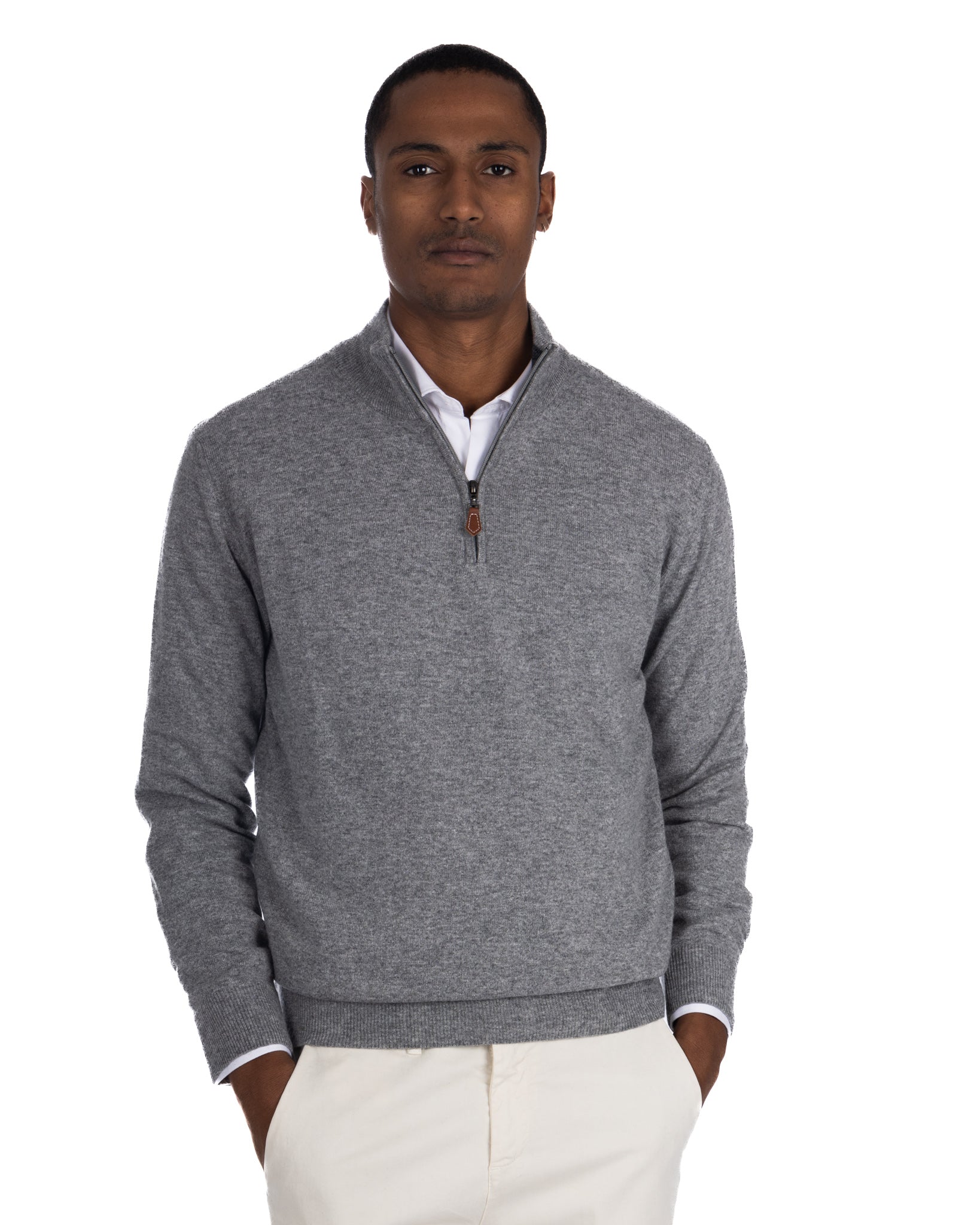 Rory - maglione grigio con zip in misto cachemire