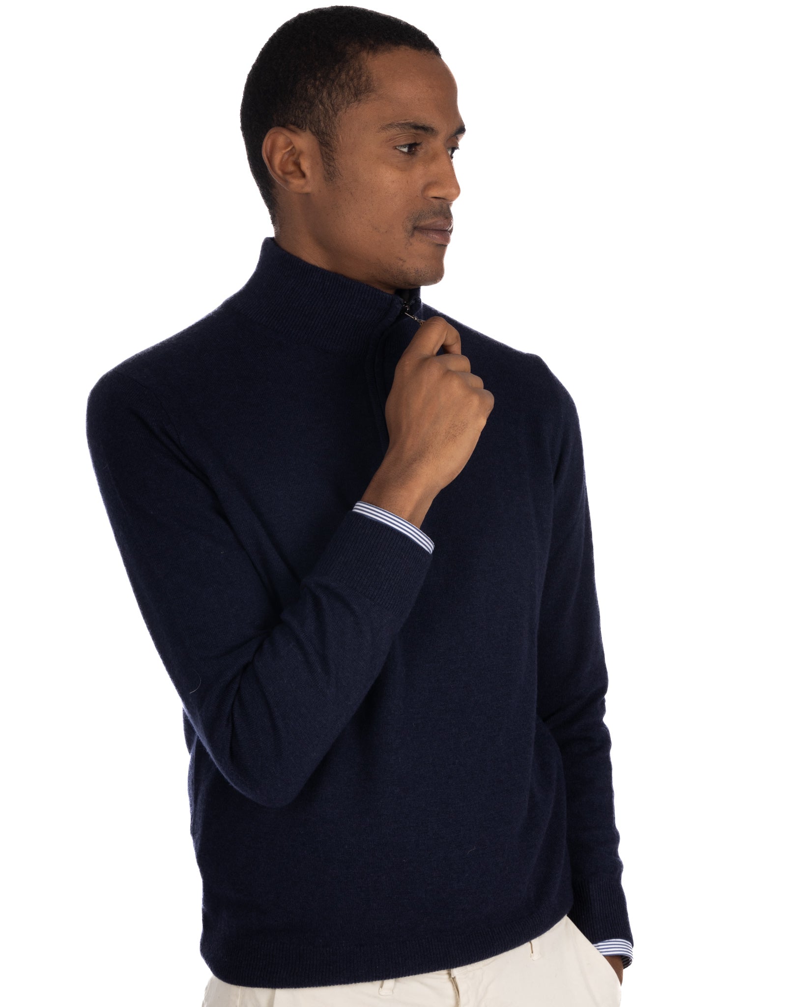 Rory - blue cashmere blend zip sweater