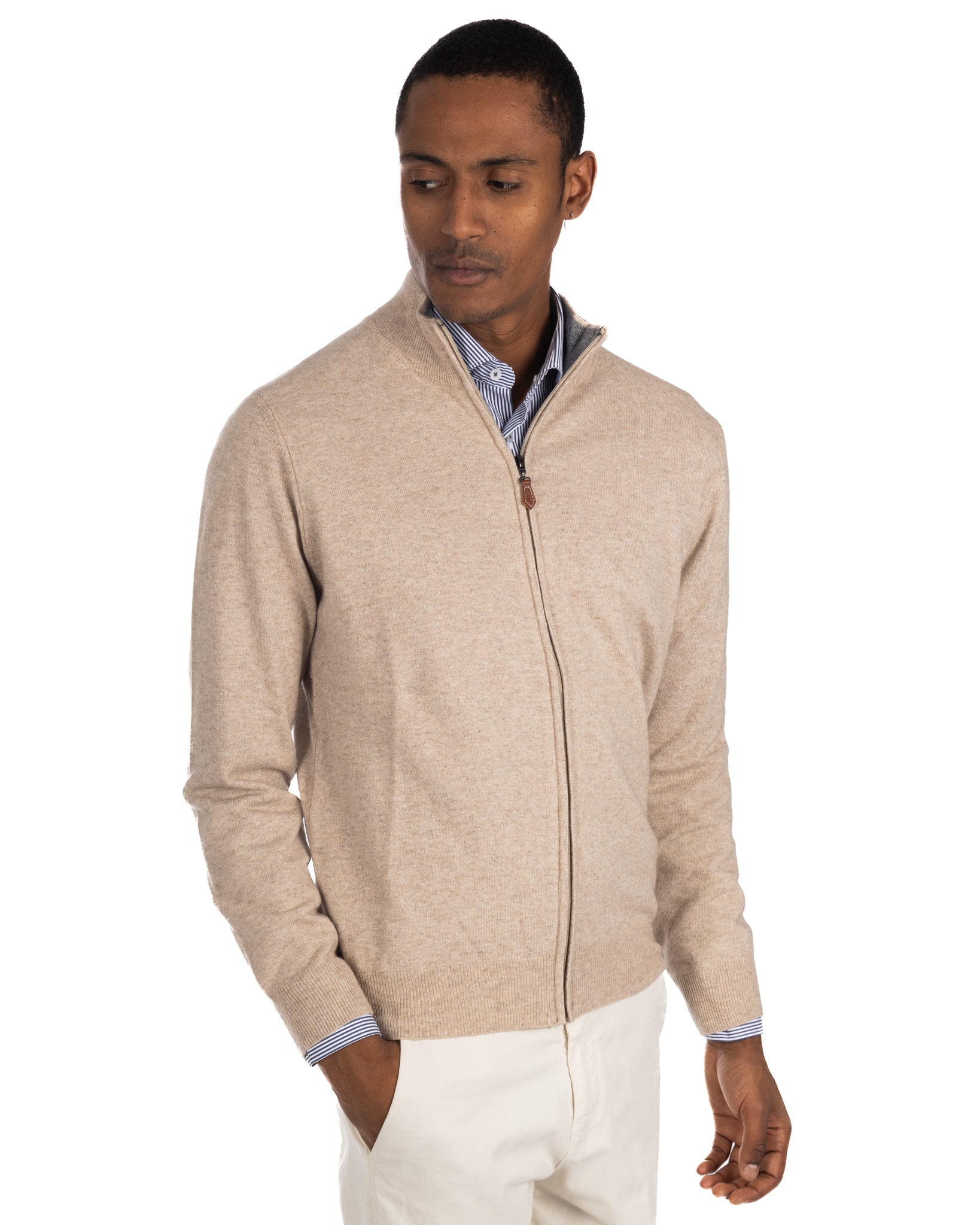 Matt - beige full zip sweater in cashmere blend