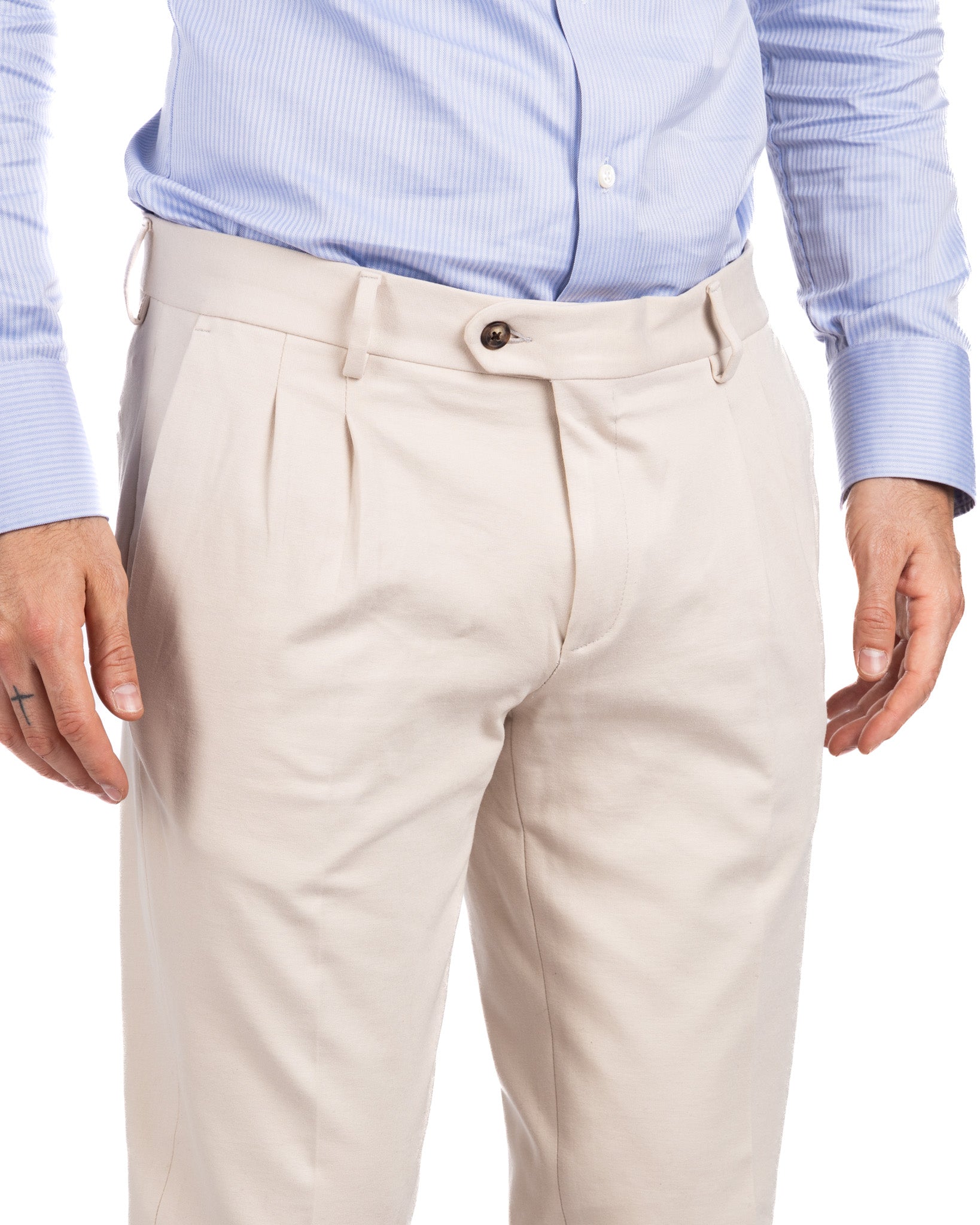 Thomas - cream two-pleat trousers in milano stitch