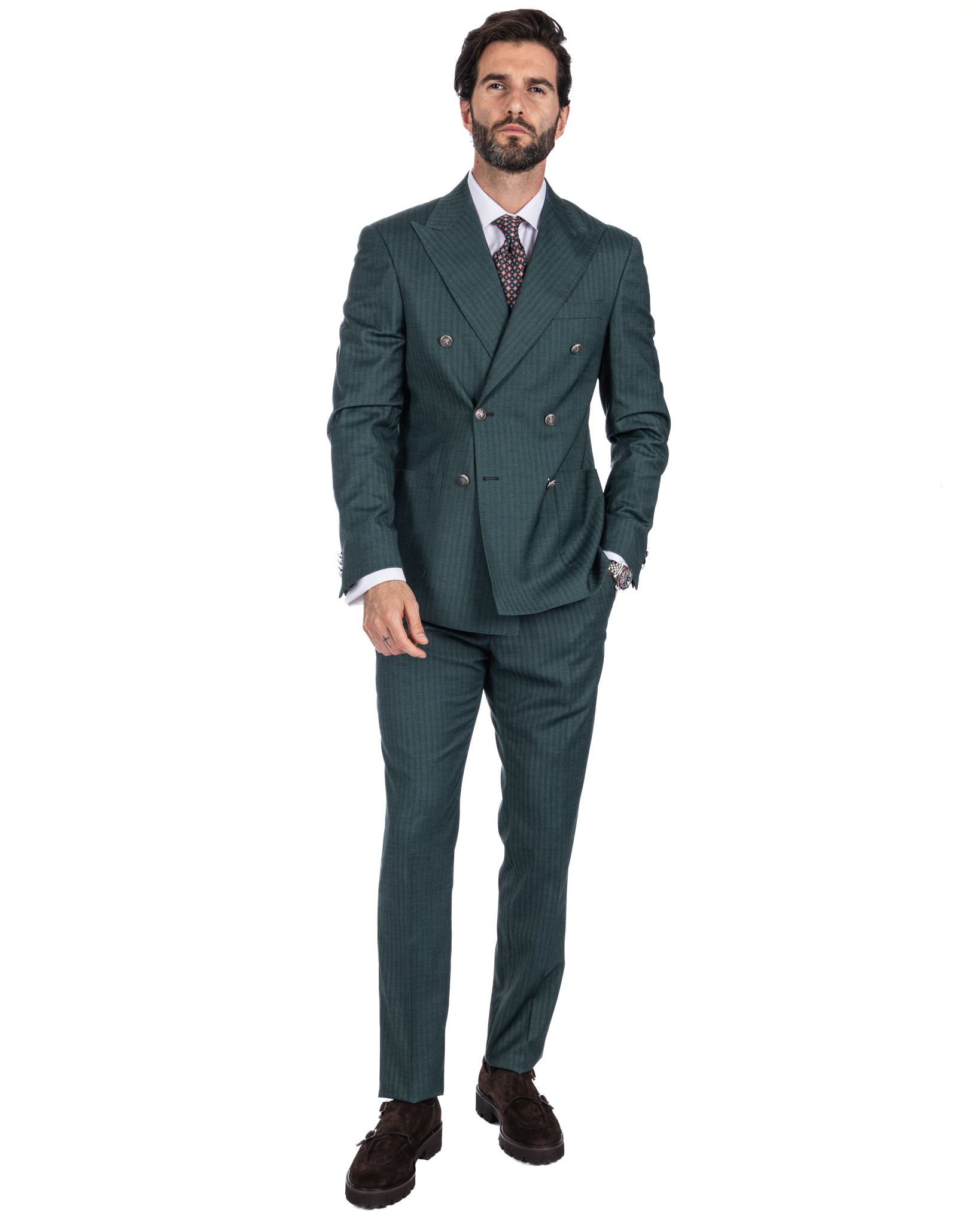 Marseille - green solaro double-breasted suit with chrome buttons