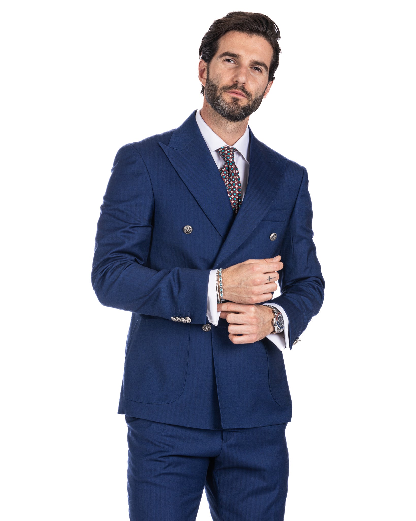 Marseille - blue solaro double-breasted suit with chrome buttons