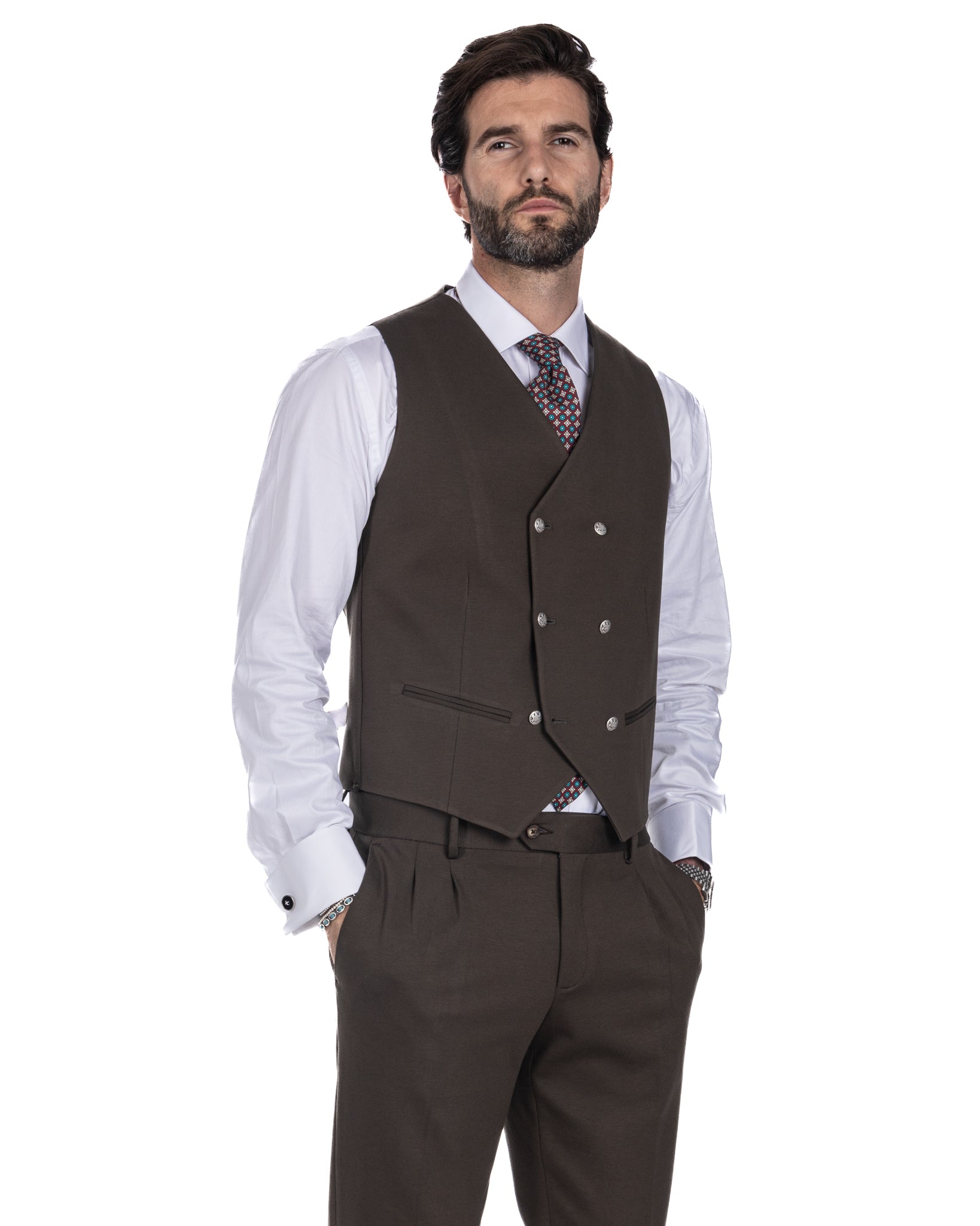 Mustang - tobacco milano stitch double-breasted waistcoat