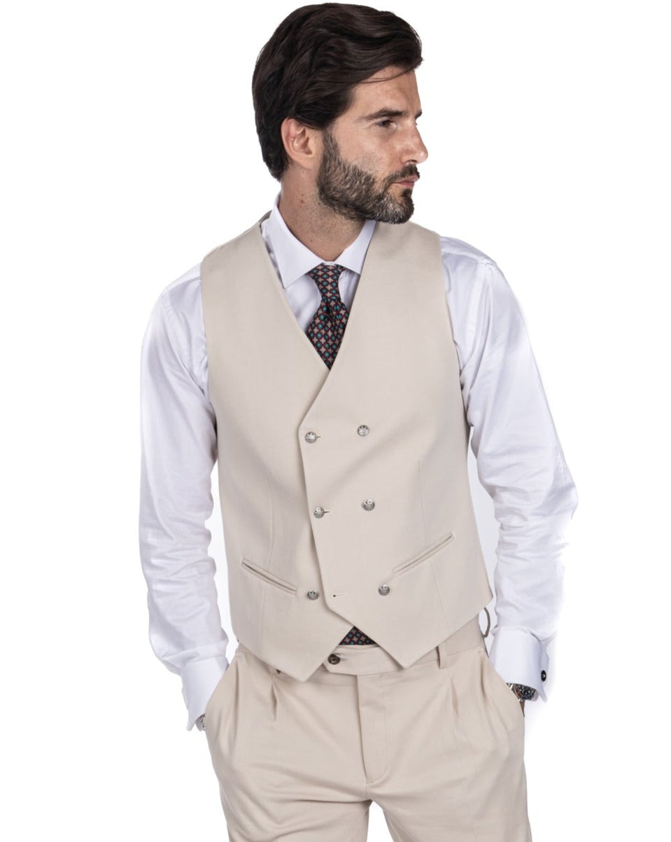 Mustang - double-breasted waistcoat in cream Milan stitch
