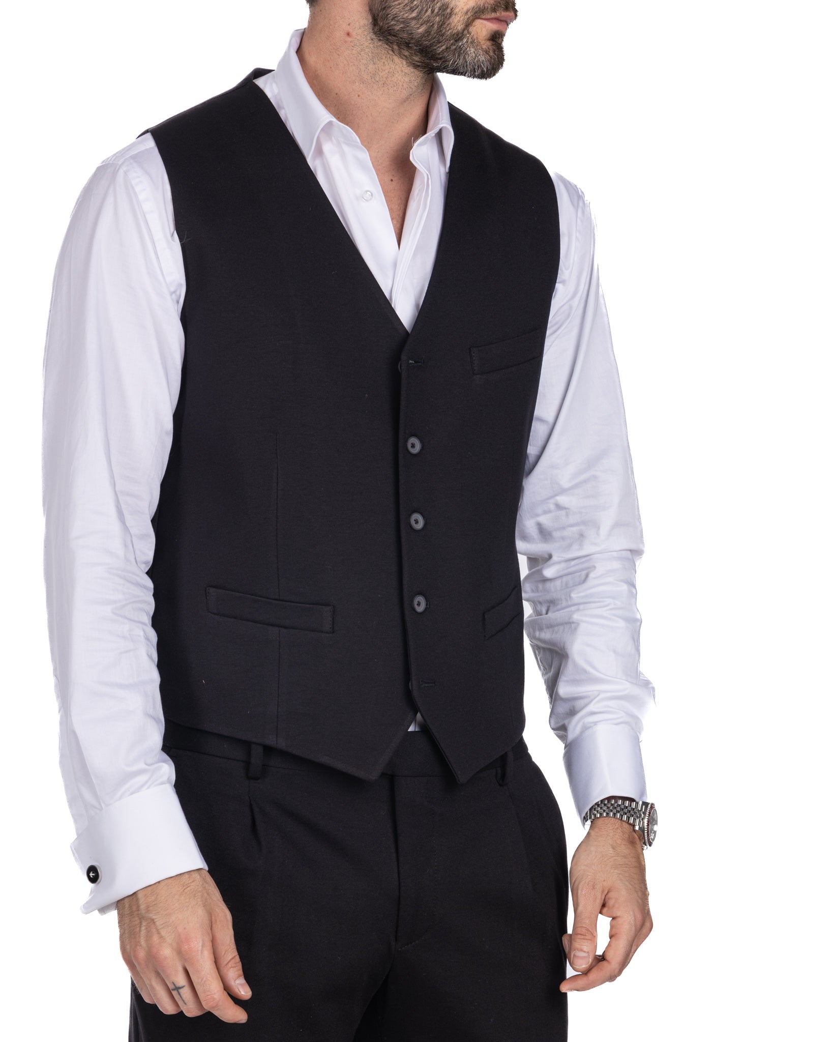 Mustang - single-breasted waistcoat in black milano stitch