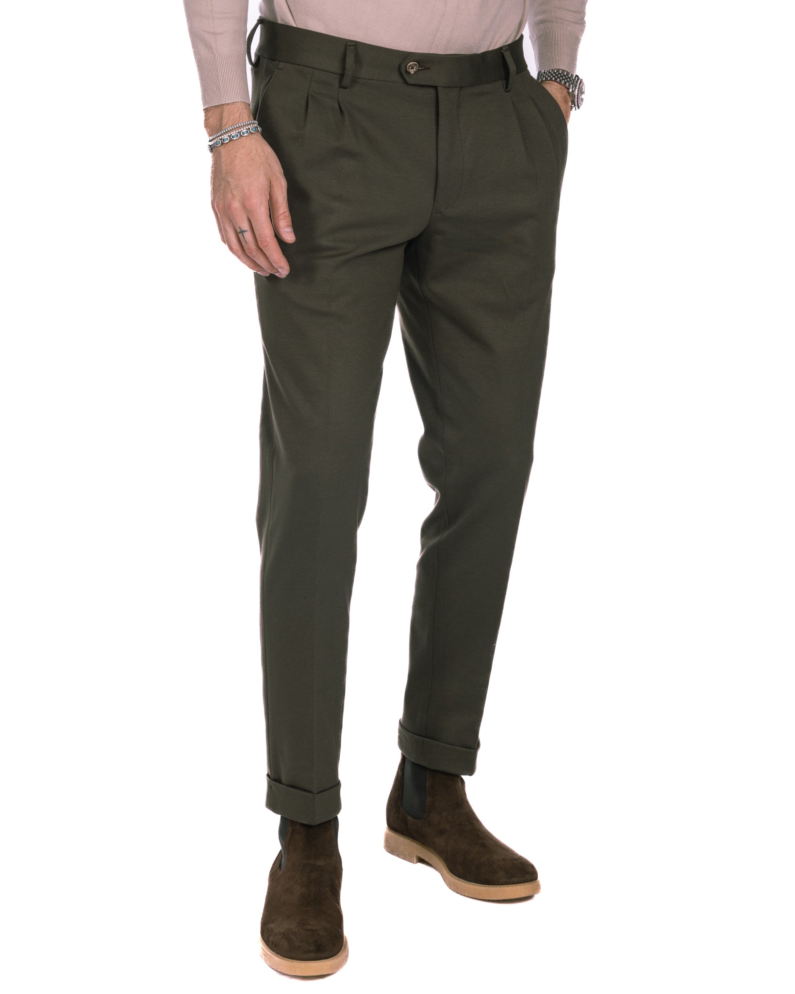 Thomas - two pleat military trousers in Milan stitch