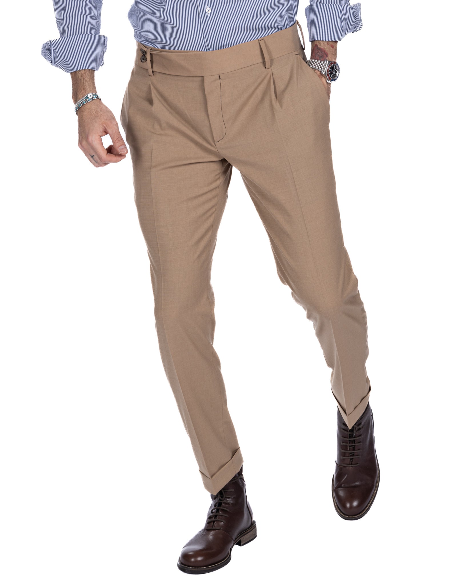 Italian - beige high-waisted trousers in wool blend