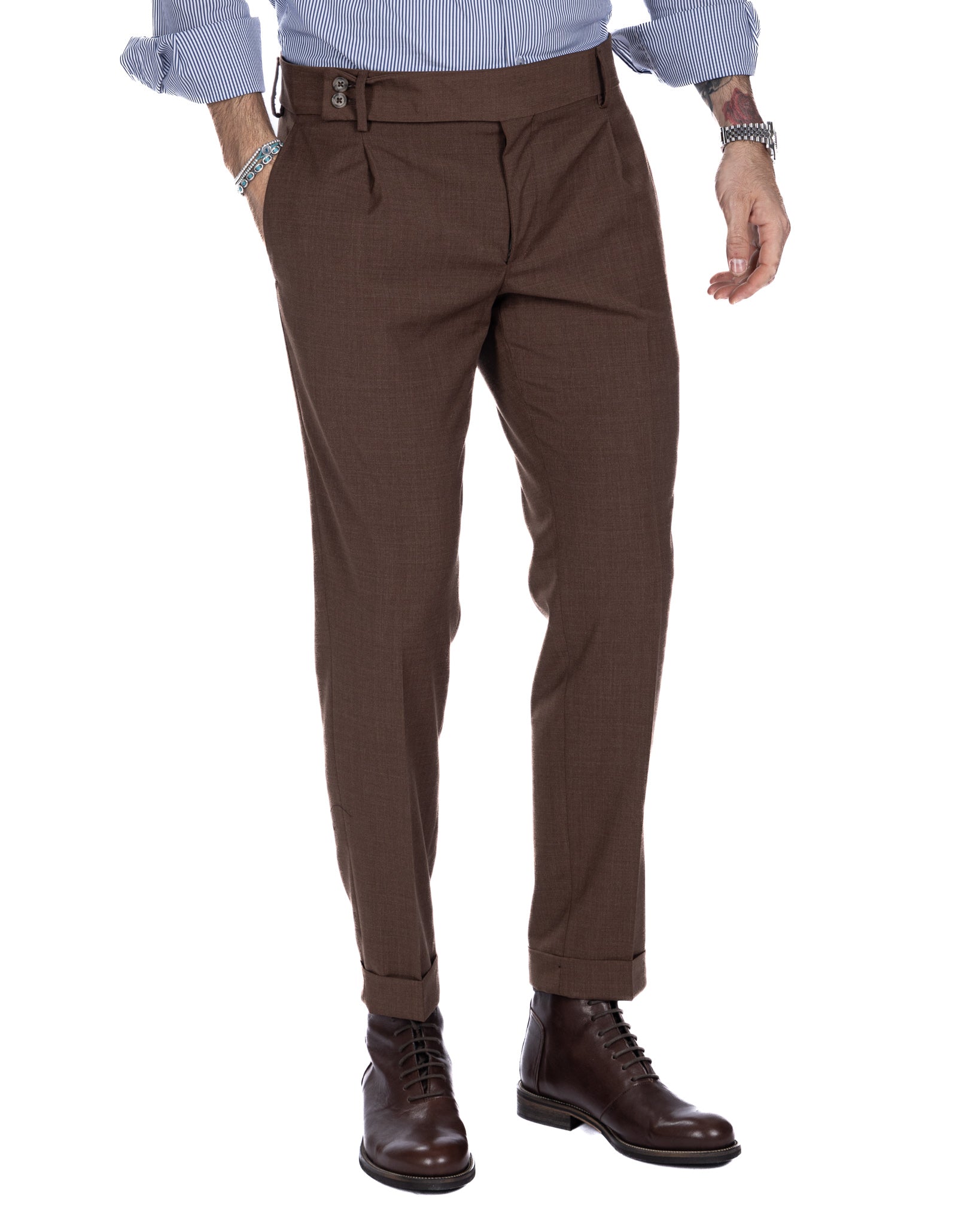 Pantalon taille haute marron best sale