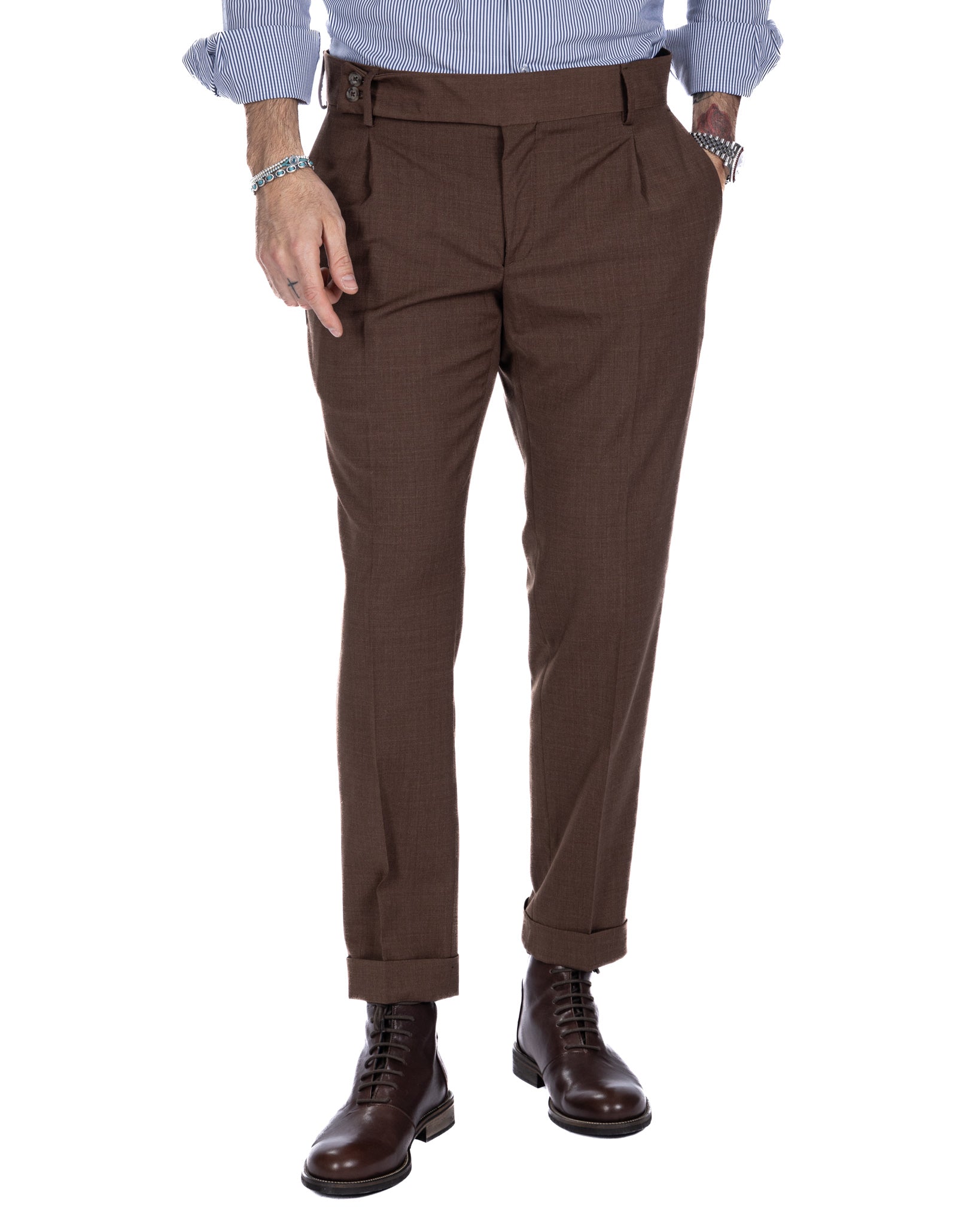 Italian - dark brown high-waisted trousers in wool blend