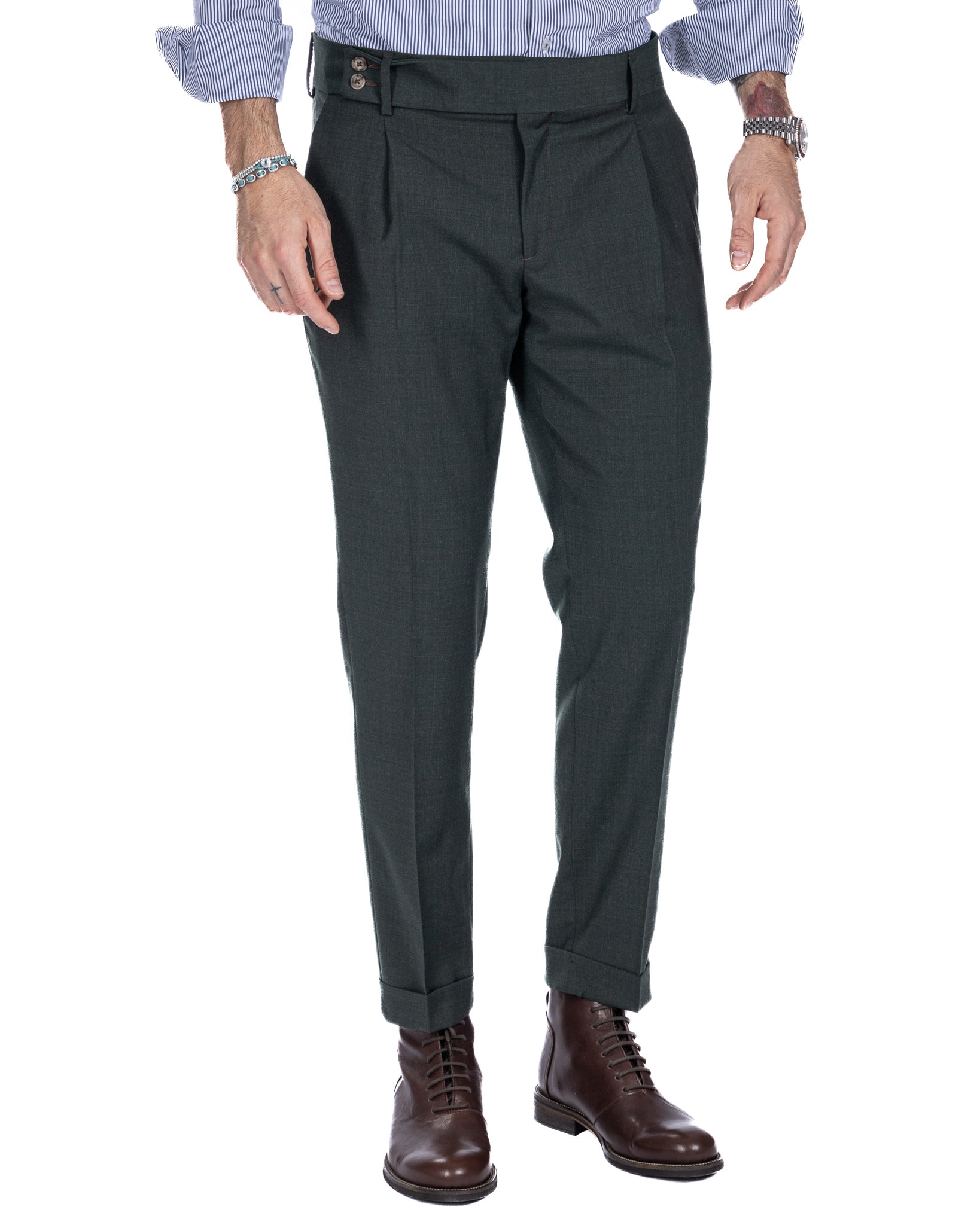 Italian - high-waisted military trousers in wool blend