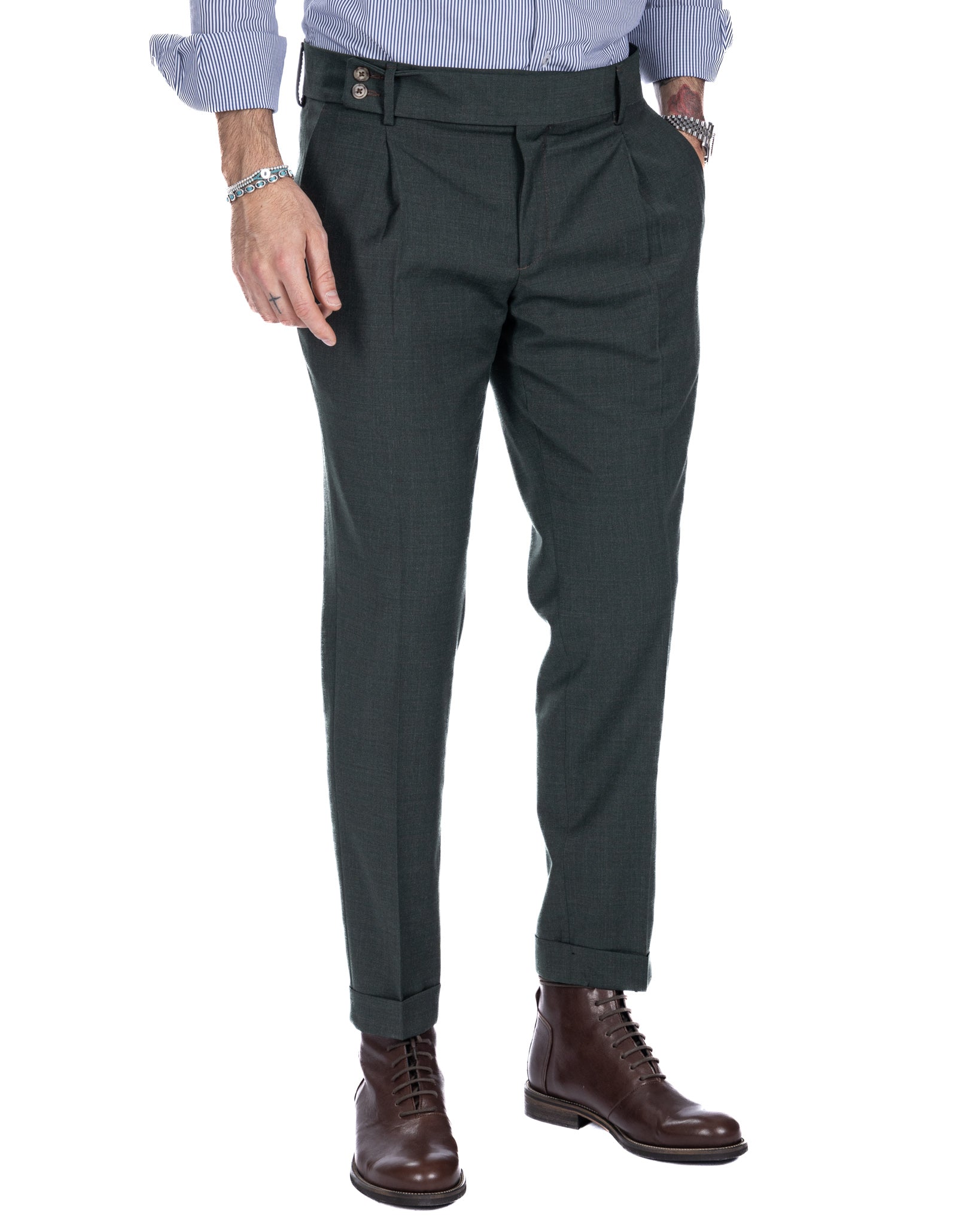 Italian - high-waisted military trousers in wool blend