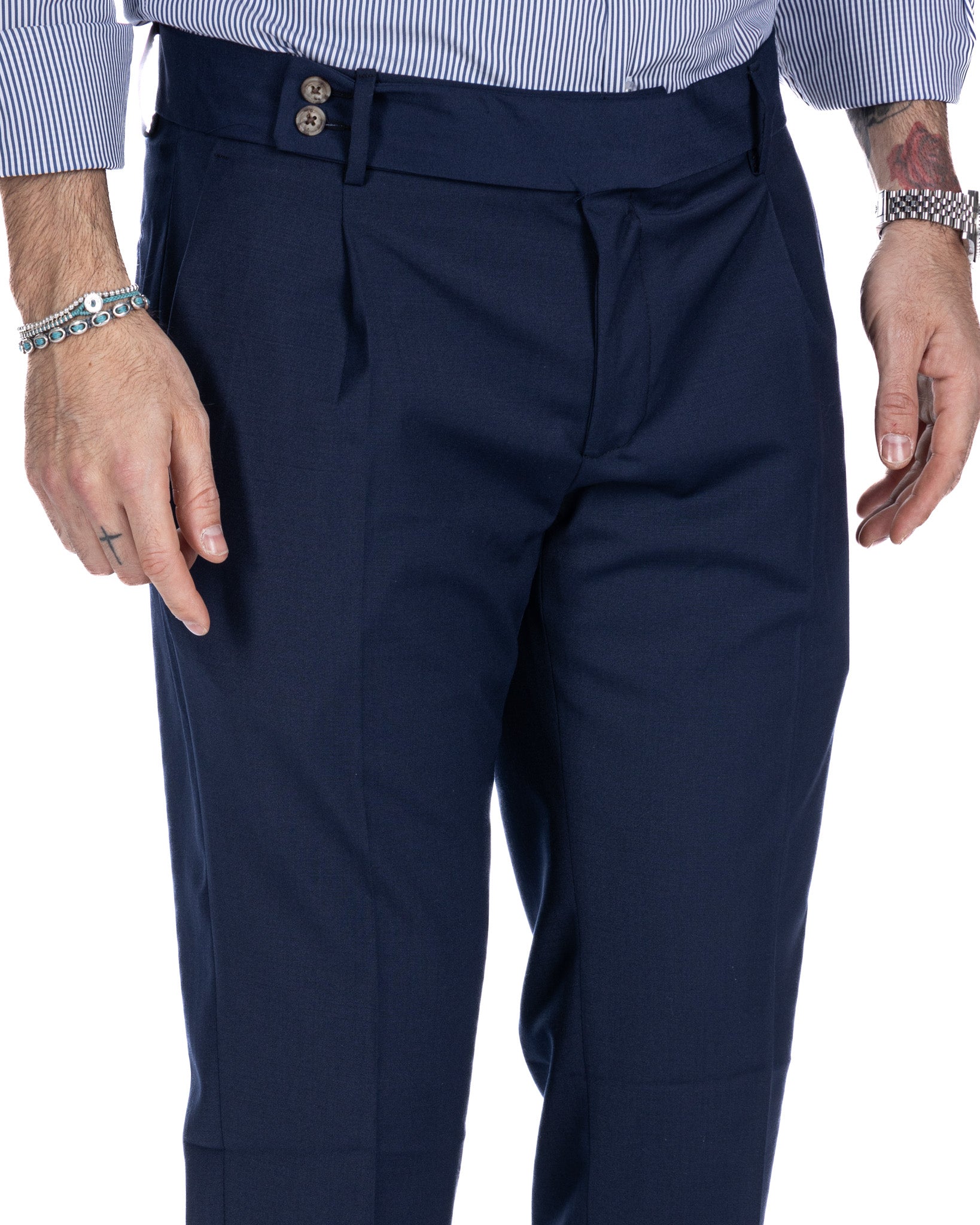 Italian - blue high-waisted trousers in wool blend