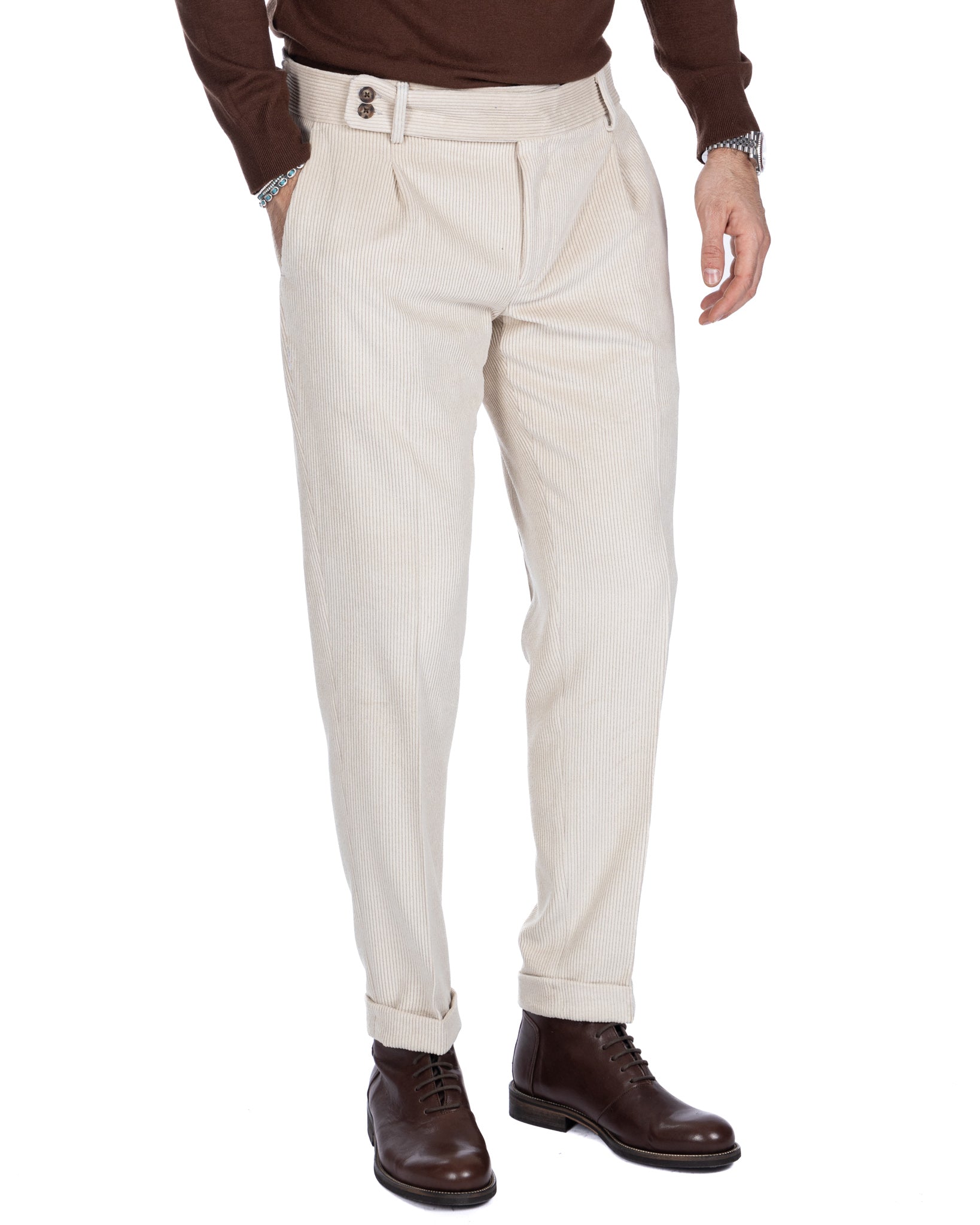 Italian - cream high-waisted velvet trousers