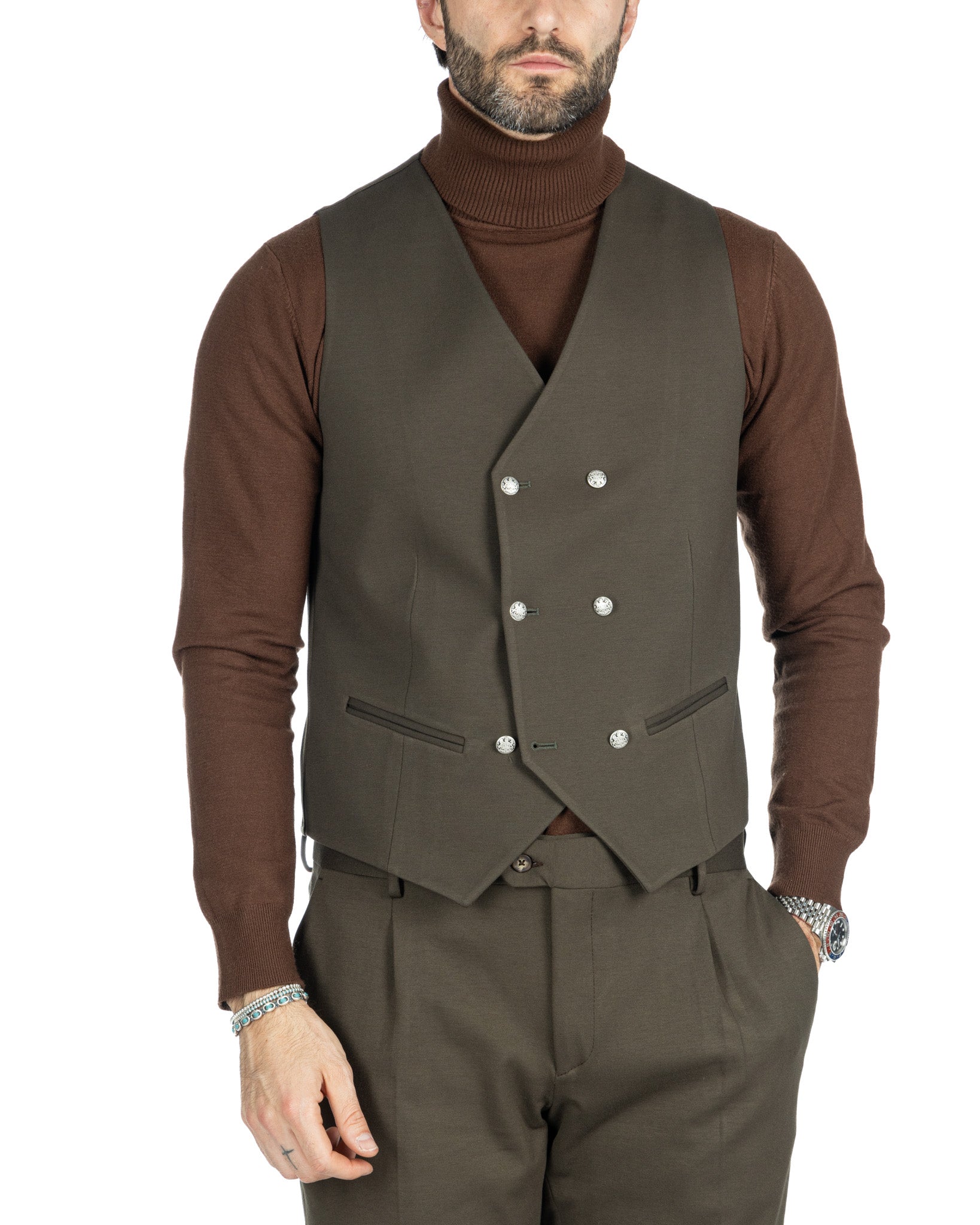 Mustang - double-breasted waistcoat in military milan stitch