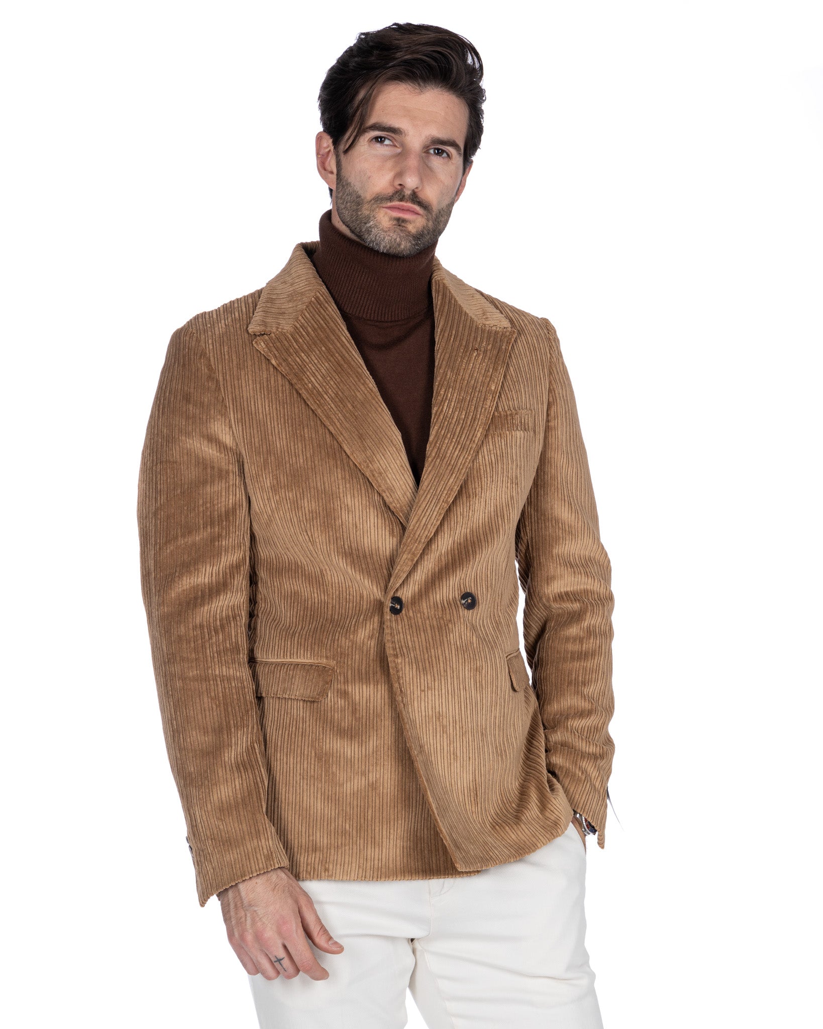 Renè - two-button camel velvet jacket