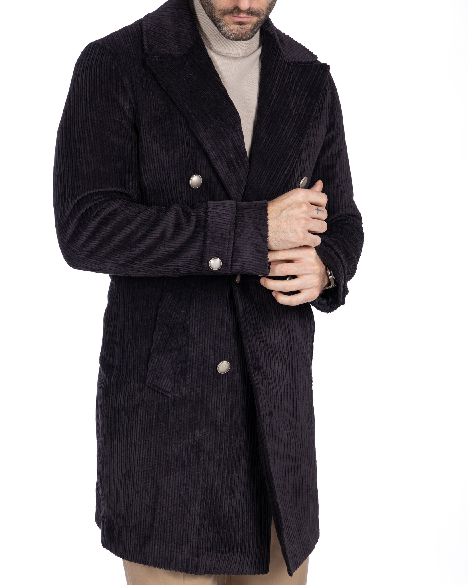 Clément - black double-breasted jacket in rocker velvet