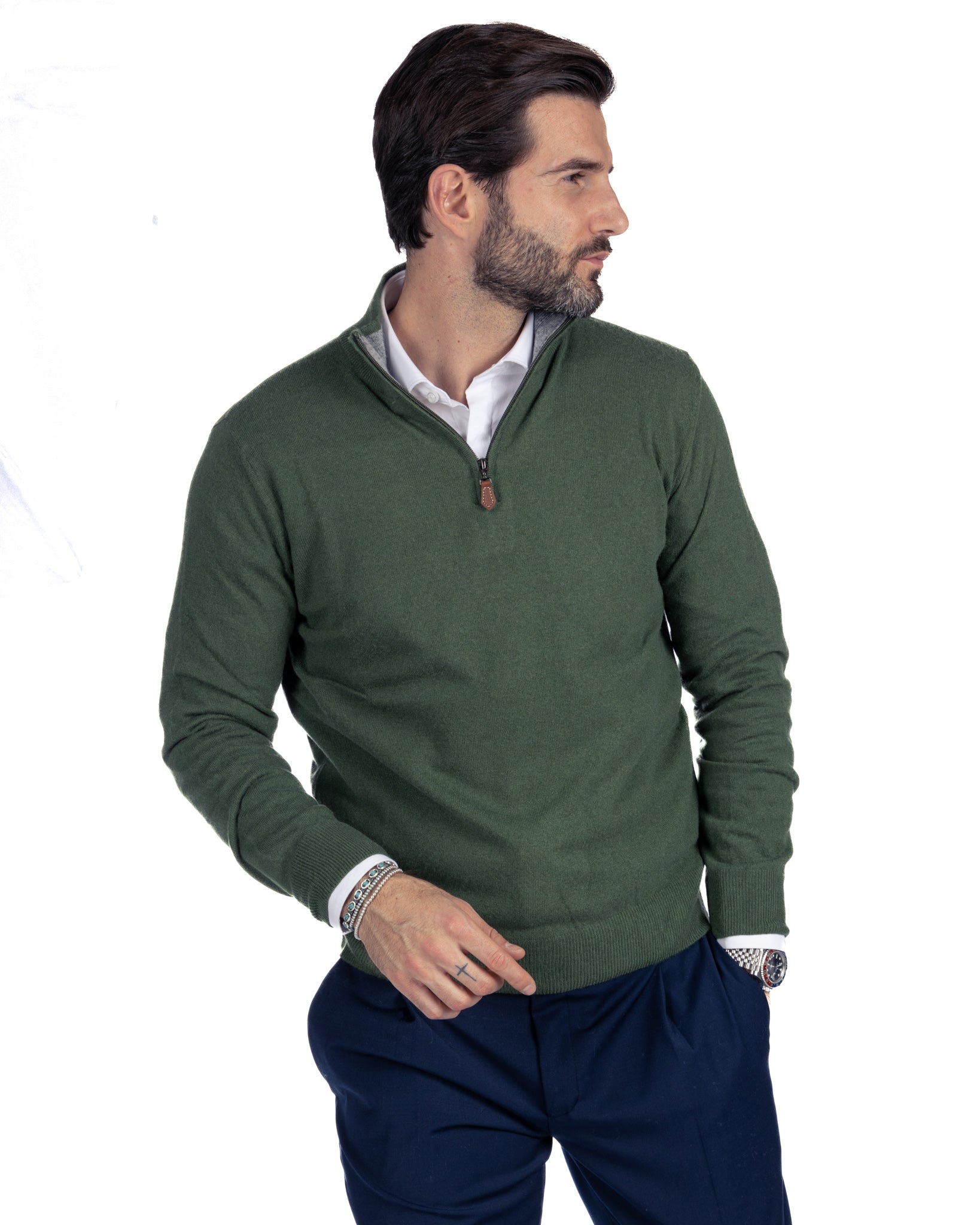 Rory - green cashmere blend zip sweater
